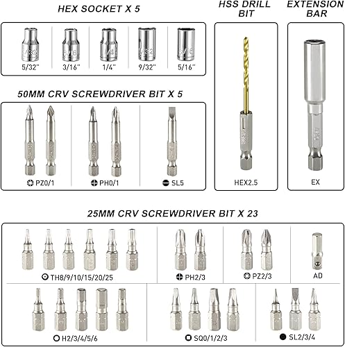 Miniatura 5 de HYCHIKA - Destornillador eléctrico, 4 V, 2.0 Ah, juego de pistola de tornillo recargable y juego de brocas, LED frontal y linterna trasera, llave de