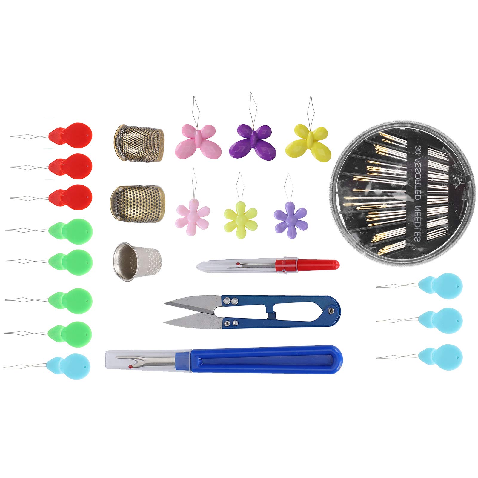 Jelquix Threader Set Automatic Hand Sewing Tool for Easy Needle Threading and Crafting Accessories for Seniors, Includes 30 Needles and 16 Threaders