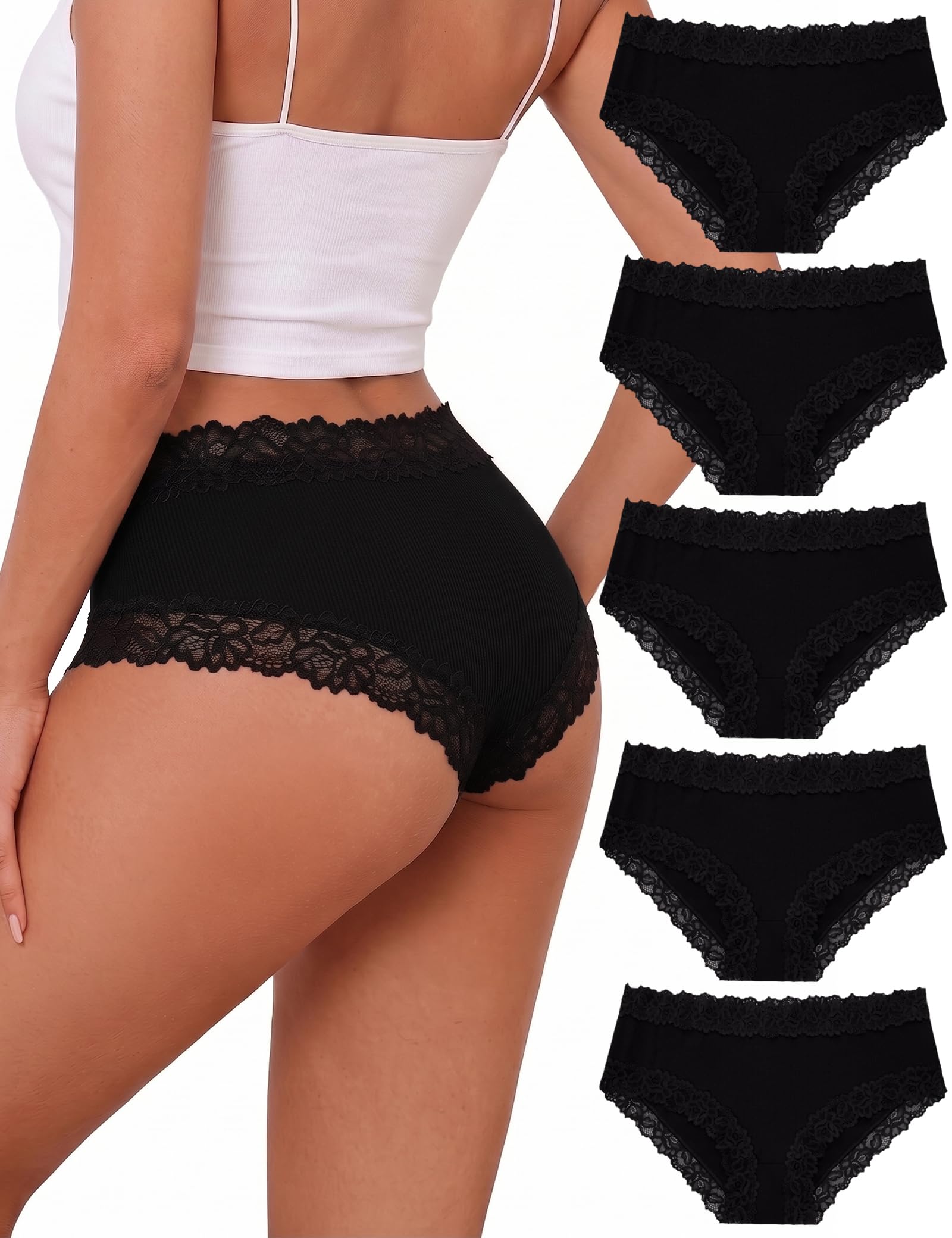 Briyat Unterhosen Damen Baumwolle mit Spitze Unterwäsche Frauen Brazilian Slip Sexy Panties Atmungsaktiv Soft Hipster Mehrpack