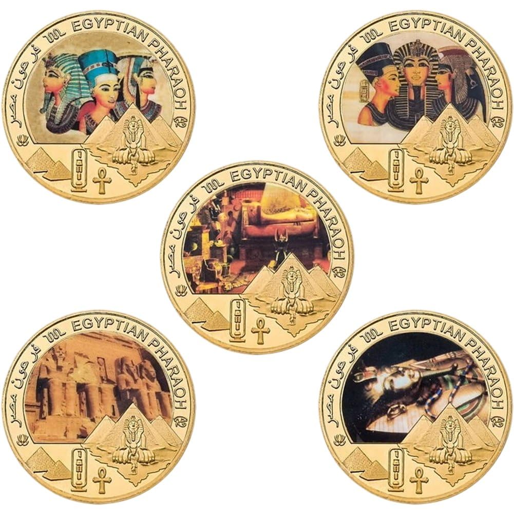 Casiler Gold 5 Pcs Egyptian Challenge Coin Pharaoh Commemorative Coins Collectible Coin Art Souvenir Collection Decoration
