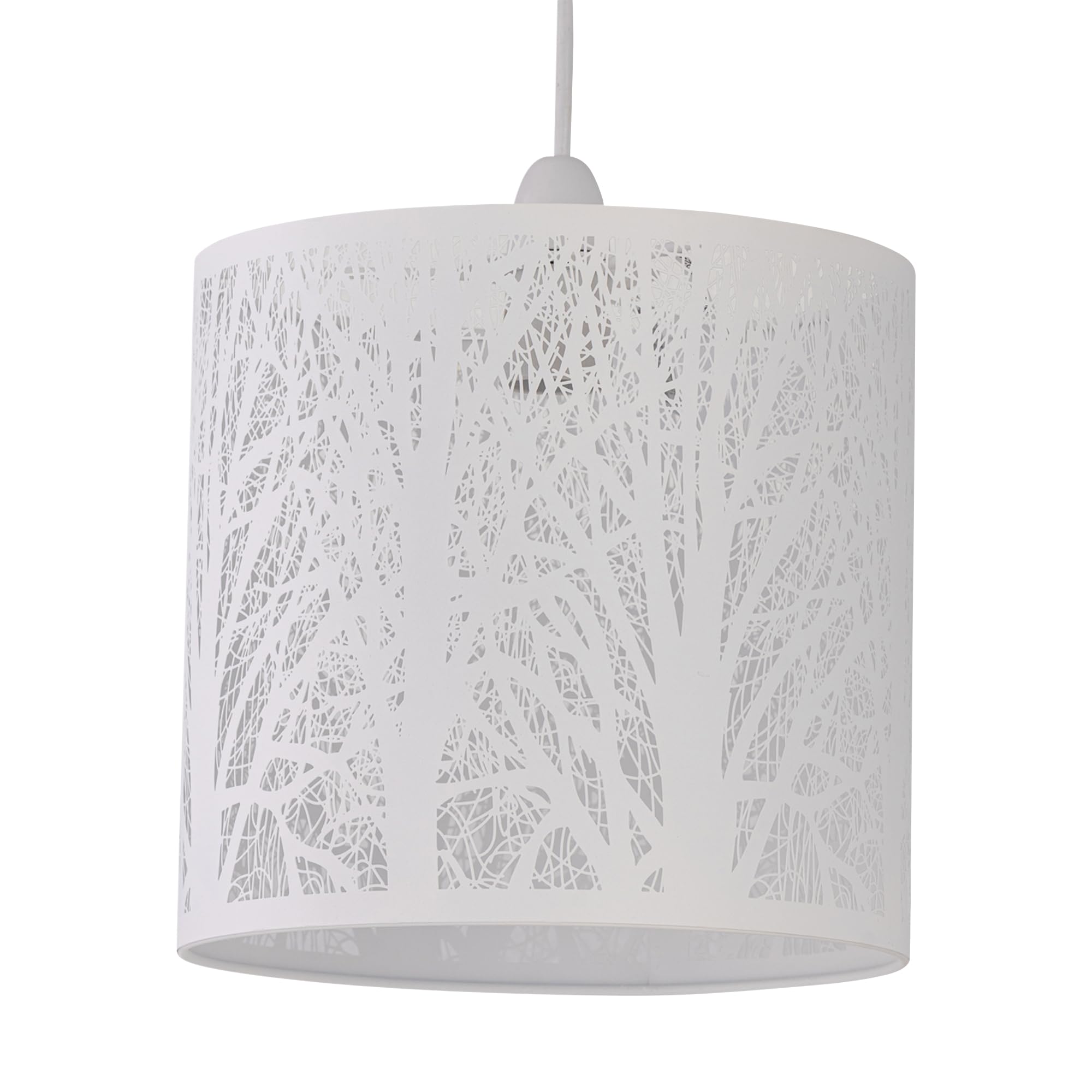 firstchoicelighting White Forest Tree Easy Fit Ceiling Pendant Lightshade, Metal Cut Out Design, Diameter 23cm