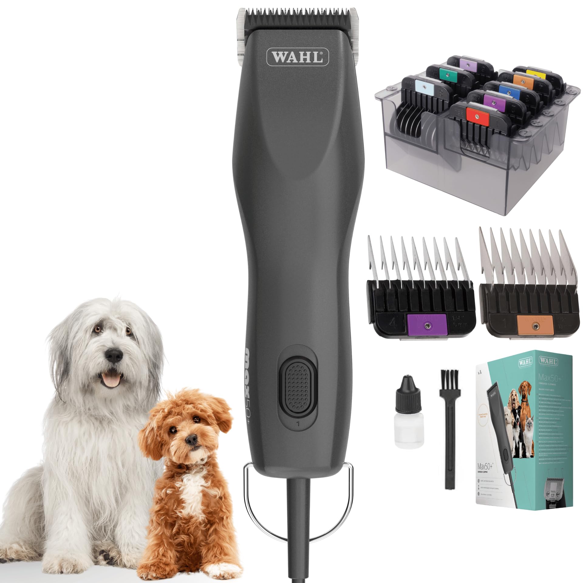Agrarzone Wahl Max 50+ Hundeschermaschine Schermaschine Hund Moser Schur | Aufsteckkamm-Set, verfilztes Fell, Langhaar, leise, 2 Leistungsstufen