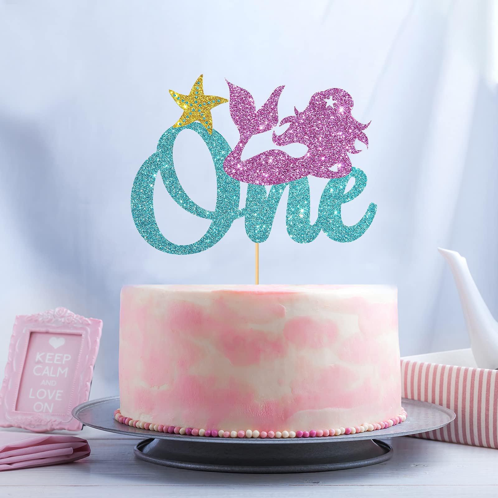 Mermaid One Cake Topper - Happy 1st Birthday Decor For Mermaid Theme Parties