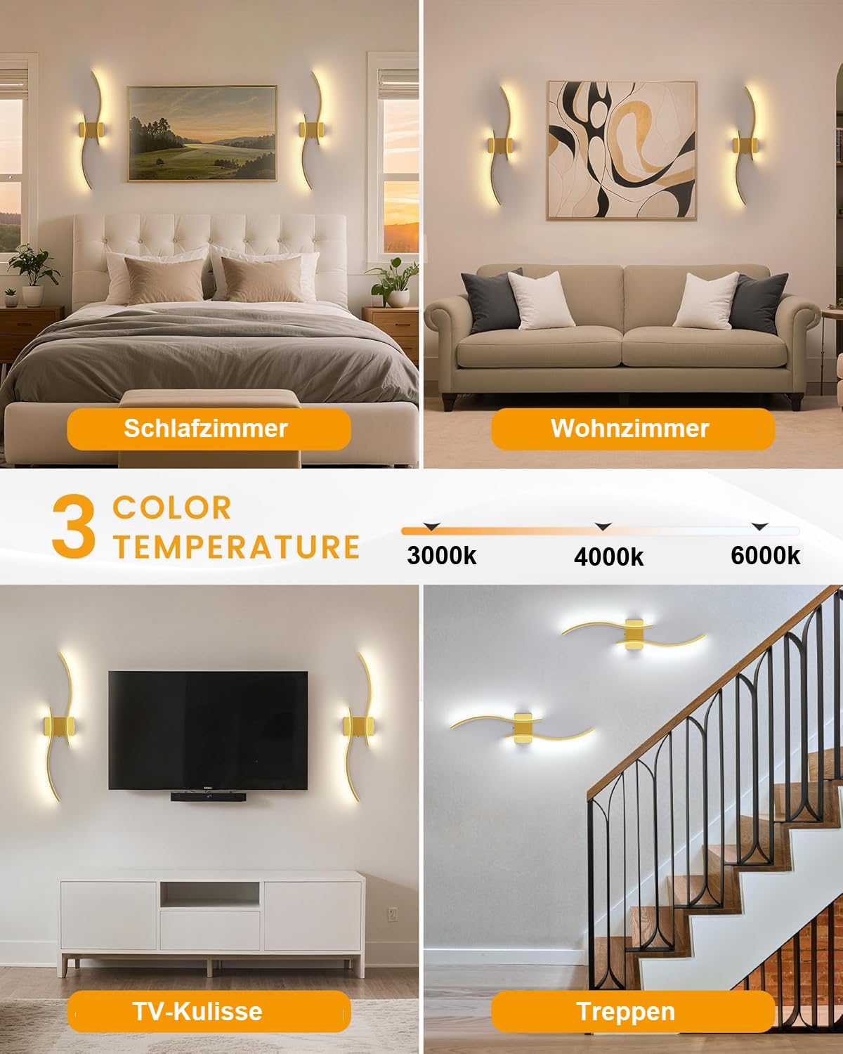 EaEa 100cm LED Akku Wandleuchte Kabellos, Dimmbar mit Fernbedienung & Timer, USB-Aufladbar 6000mAh, Ohne Bohren Schwarz Moderne Wandlampe Innen für Wohnzimmer Schlafzimmer Flur,Gold 1pack