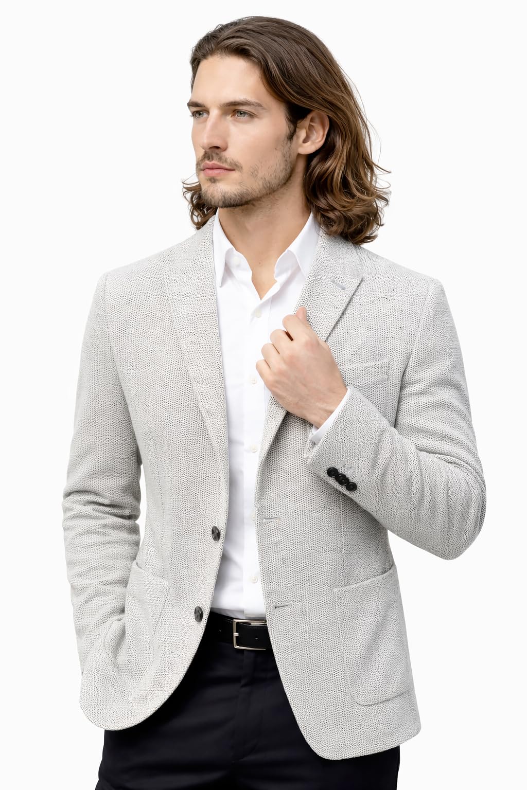 Blazer Uomo Elegante Casual in Cotone, Giacca Sartoriale Monopetto Due Bottoni Made in Italy con Tasche, Colore Cenere