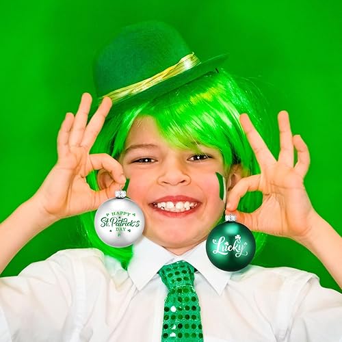 Miniatura 9 de Bencailor 12 adornos de bola del día de San Patricio, trébol irlandés trébol colgante, bolas verdes, decoraciones del día de San Patricio para el