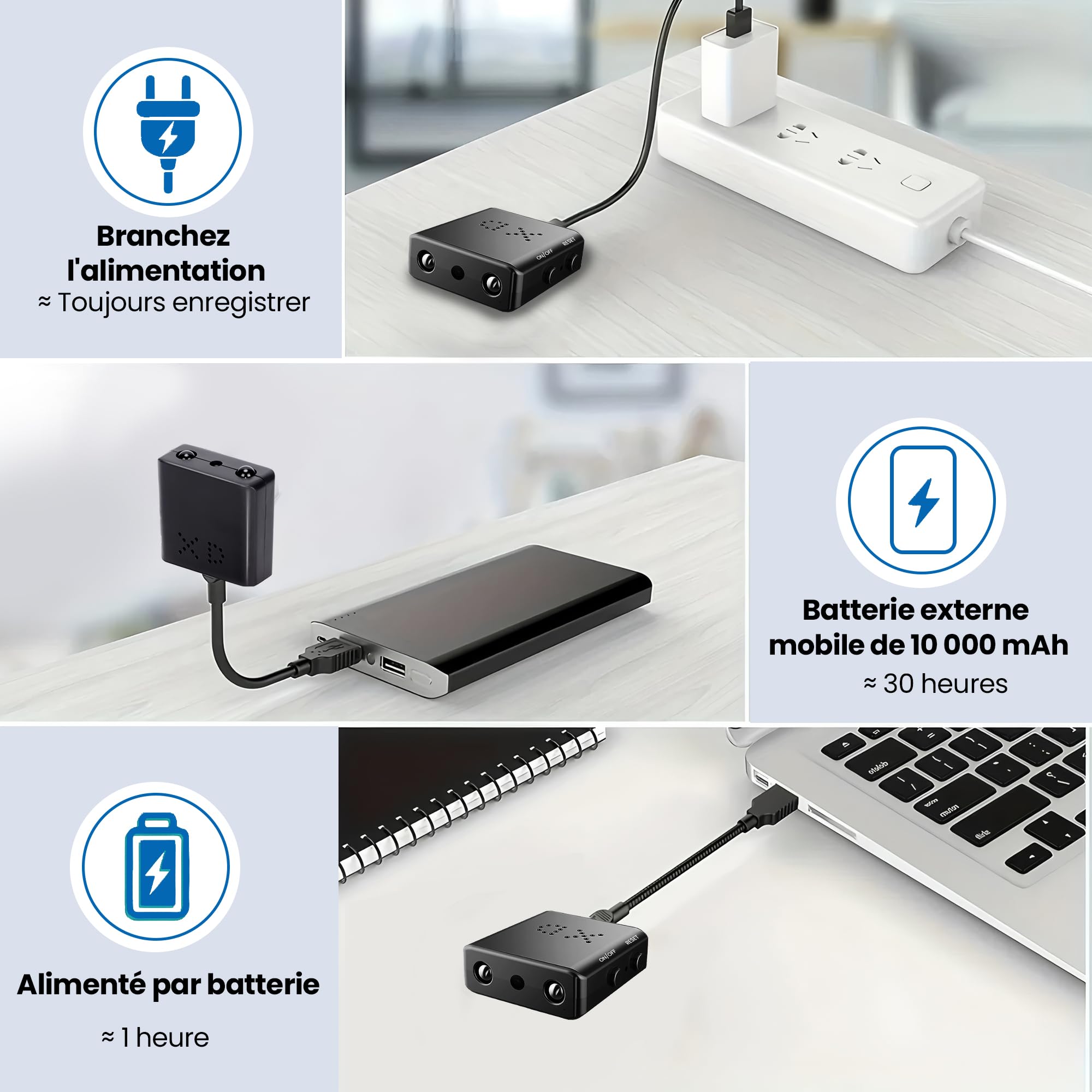 1080p Mini caméra de Surveillance intérieure/extérieure, avec détection de Mouvement et Vision Nocturne, Batterie intégrée (autonomie de 50 Minutes), Enregistrement continu, Facile à Utiliser