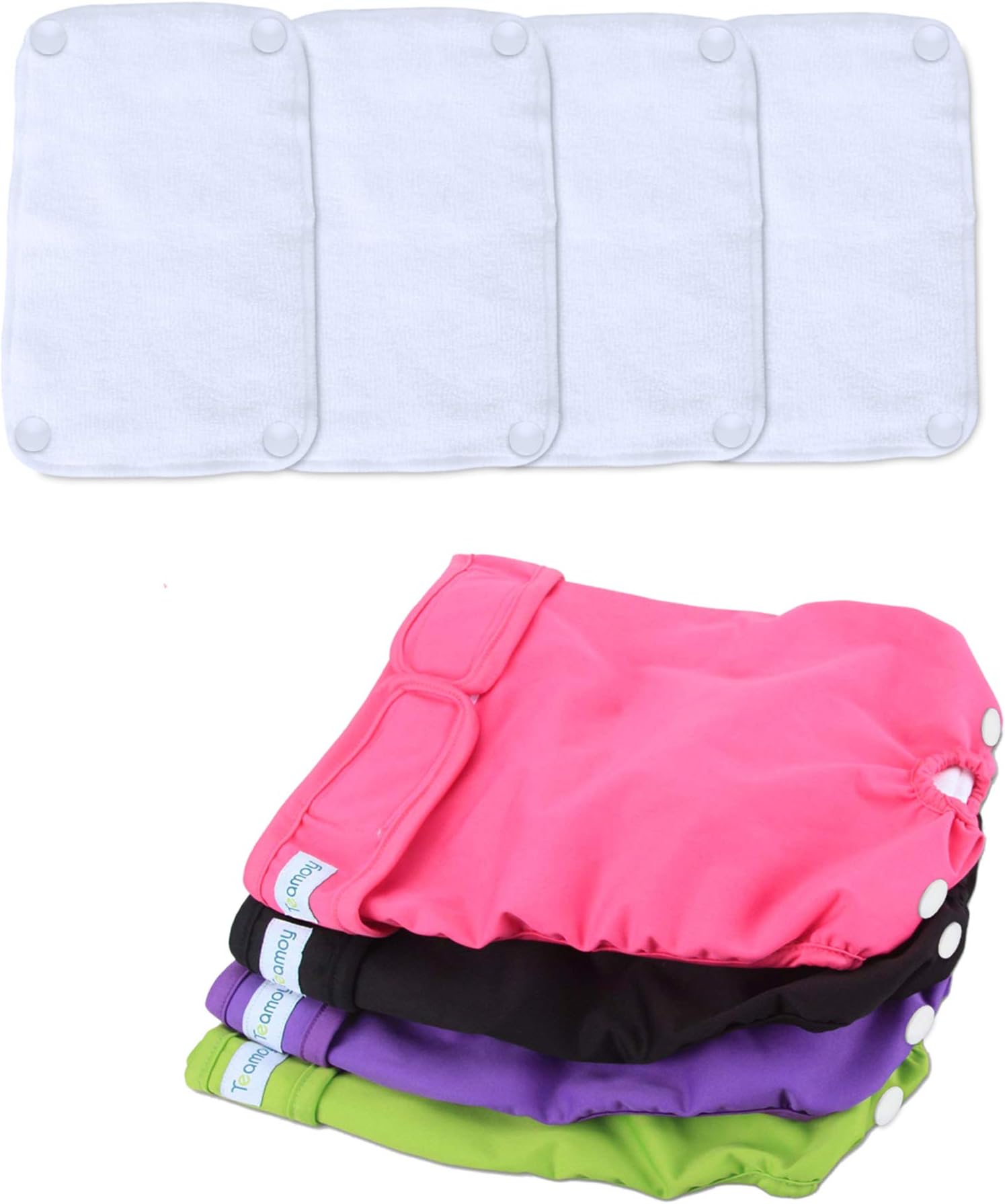 TeamoyReusable Female Dog Diapers with Removable Pads(Pack of 4), Washable Doggie Diaper Wraps for Female Dogs, Super-Absorbent, Comfortable and Stylish, L1
