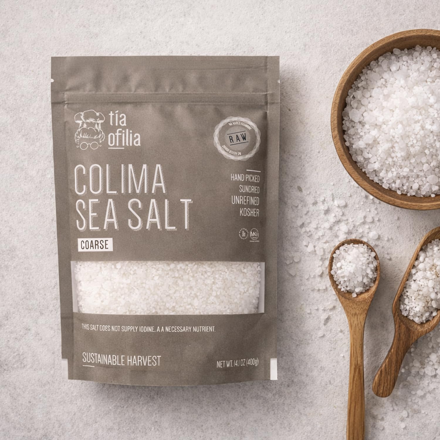 Tia Ofilia | Colima Sea Salt, Coarse | Hand harvested | Unrefined | Sundried | Trace Elements | Microplastic-free tested | Sustainable | 3 packs of 14 oz each