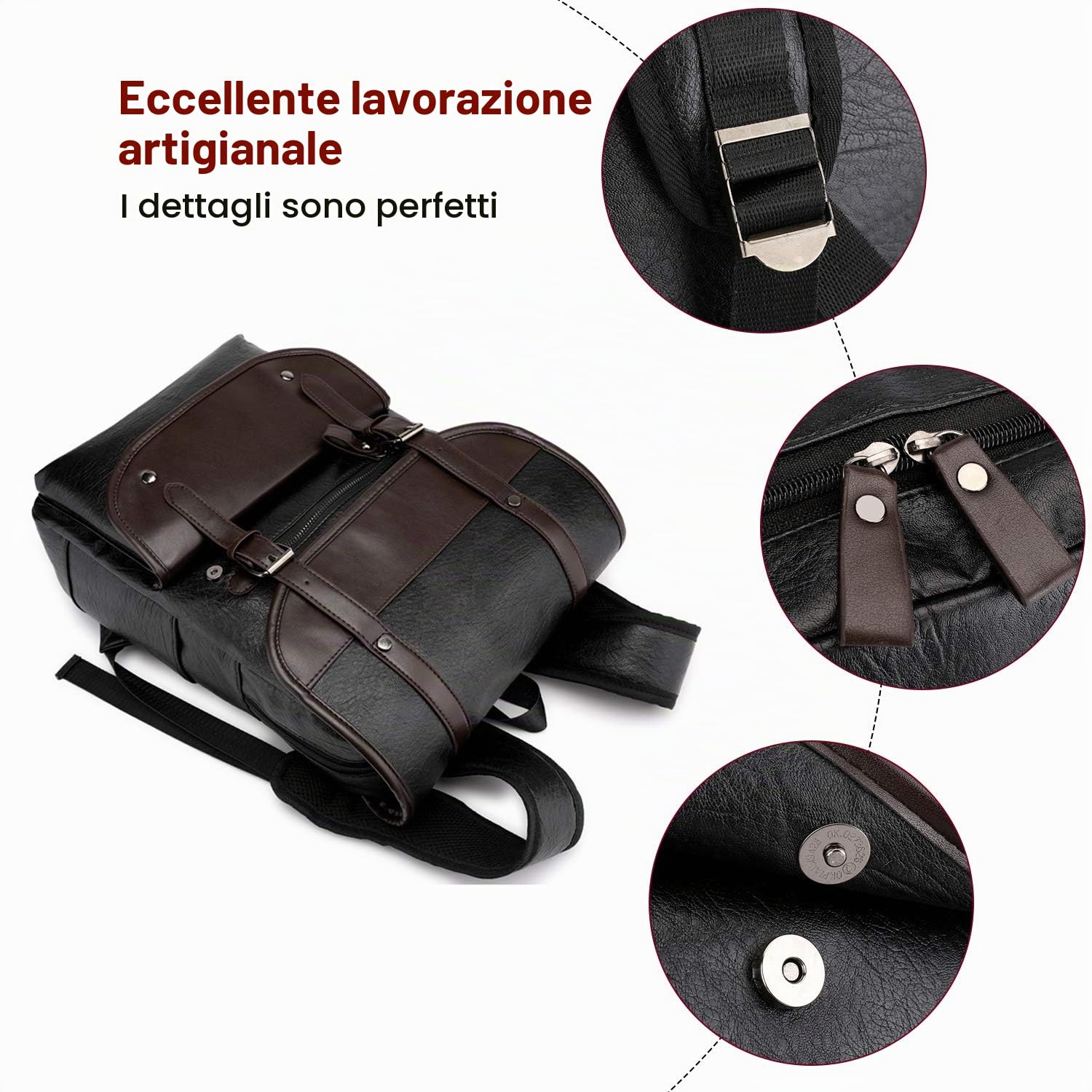FANDARE Uomo Donna Zaino PU Zainetto per 14 Pollici PC Impermeabile Borsa da scuola Ragazzo Borsetta Universitaria Zaino per Computer Portatile Lavoro per Scuola Viaggio Daypack Nero