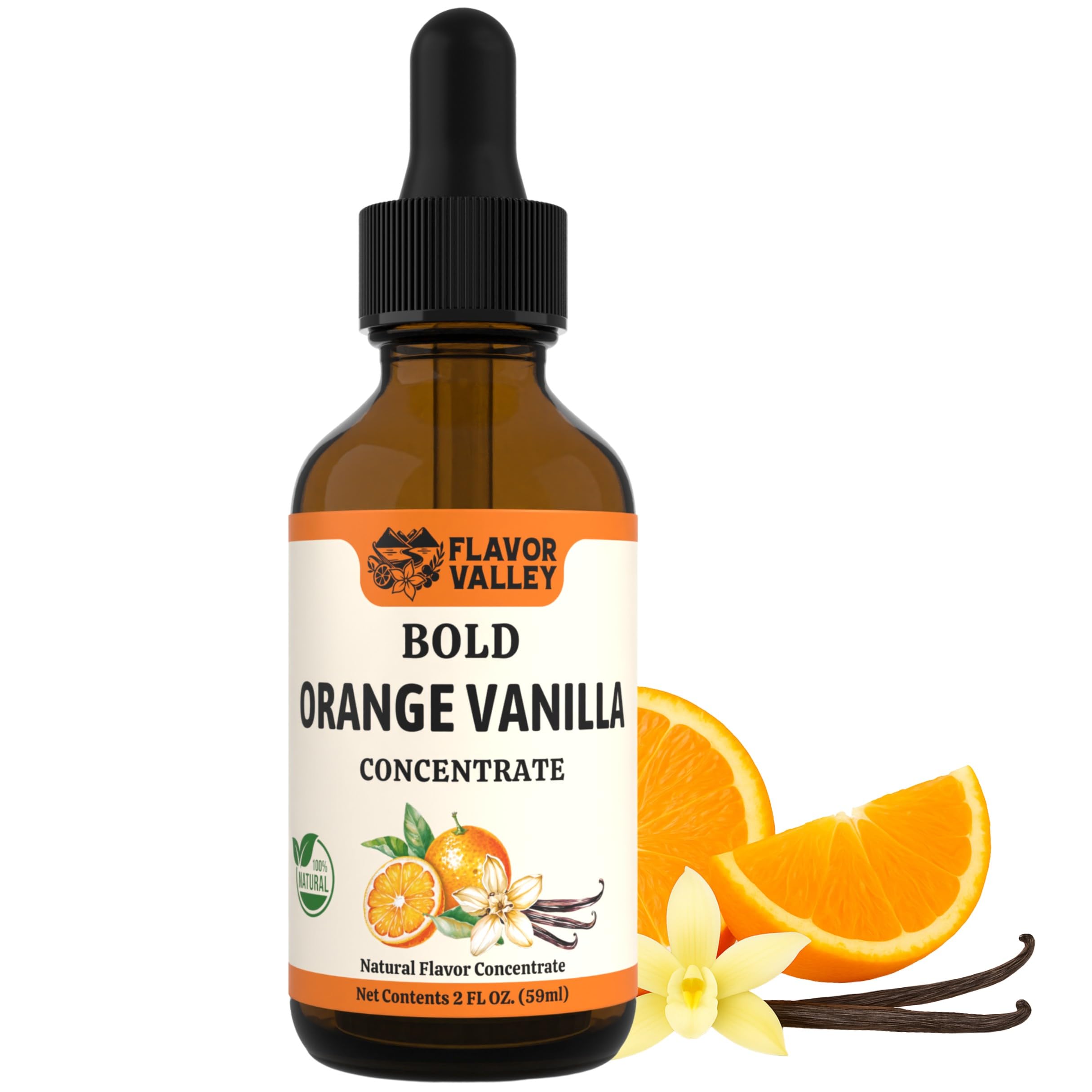 FLAVOR VALLEY Orange Vanilla Concentrate | Flavor Over 100 Drinks, Sodas, Cocktails, Mocktails – Bright Citrus & Smooth Vanilla | Non GMO - Craft Your