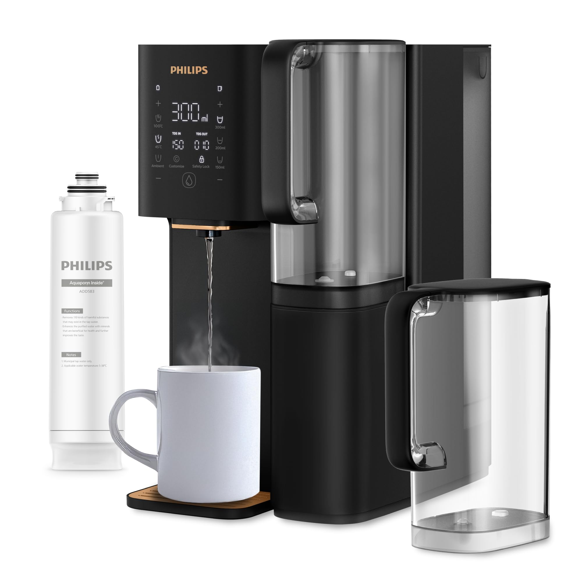 Philips Distributeur d’eau à osmose inverse 7000: Eau chaude/froide filtrée en secondes, minéraux préservés, filtration RO 6-en-1, >110 contaminants réduits, ratio 3:1, UV-C, sans installation, 2000 L