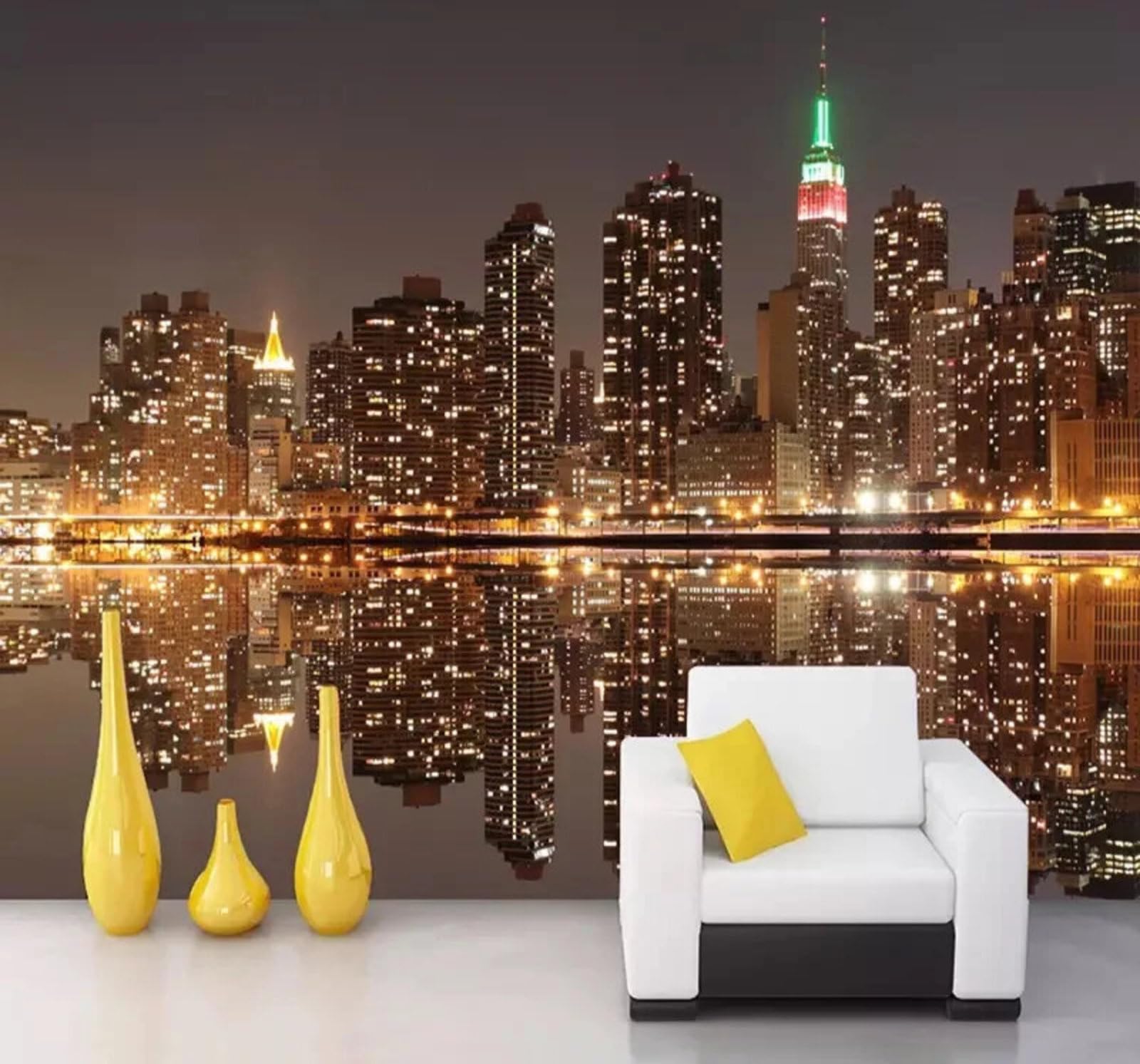 Three Dimensional City Architecture River Reflection Night Scene 3D Wallpaper Easy Install Feature Office Living Room Sofa Bedroom TV Background Wall Decoration-250cm×170cm