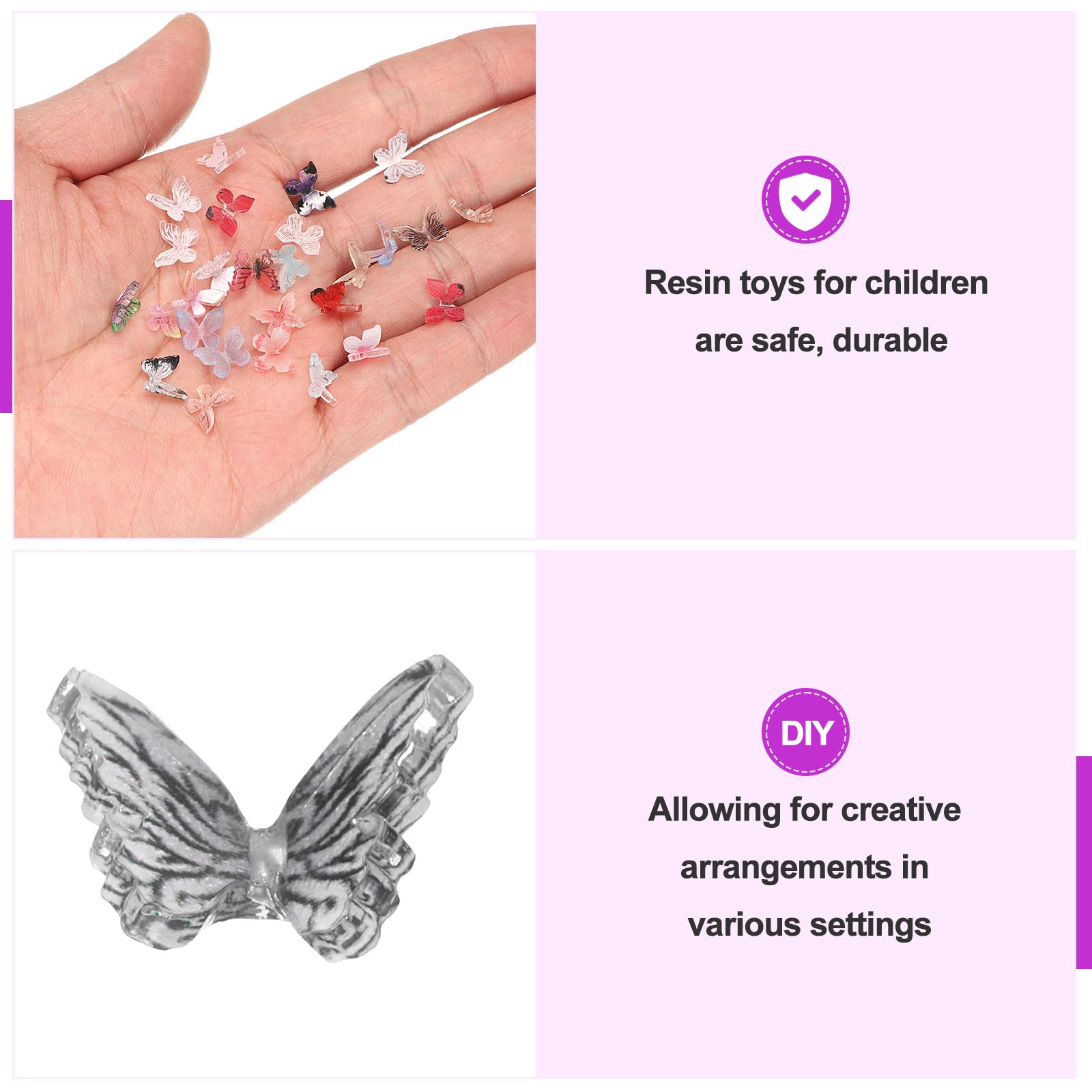 CoCud Mini Resin Butterflies, 8mm Length, Resin Miniature Dollhouse Accessories Black and White Stripe - Image 4