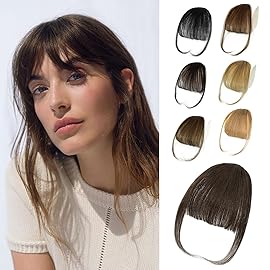 NAYOO Bangs Hair Clip- Darkest Brown Fake Bangs 100% Real Human Hair Extensions Wispy Bangs for Women Fringe with Temples Hairpieces Curved Bangs for Daily Wear (2 darkest brown, Wispy Bangs)