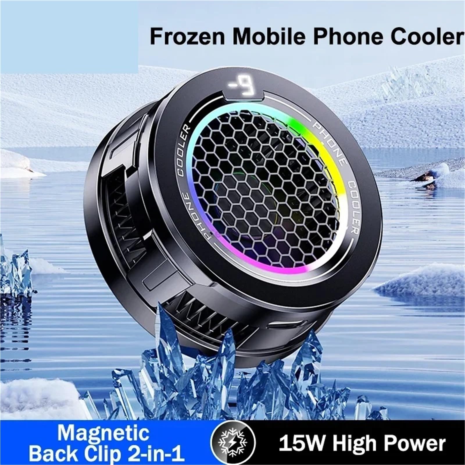 X108 15W Mobile Phone Cooler Semiconductor Cooling Fan Radiator Compatible for iOS Android Magnetic/Back Clip 2 in 1 Cool Heat Sink