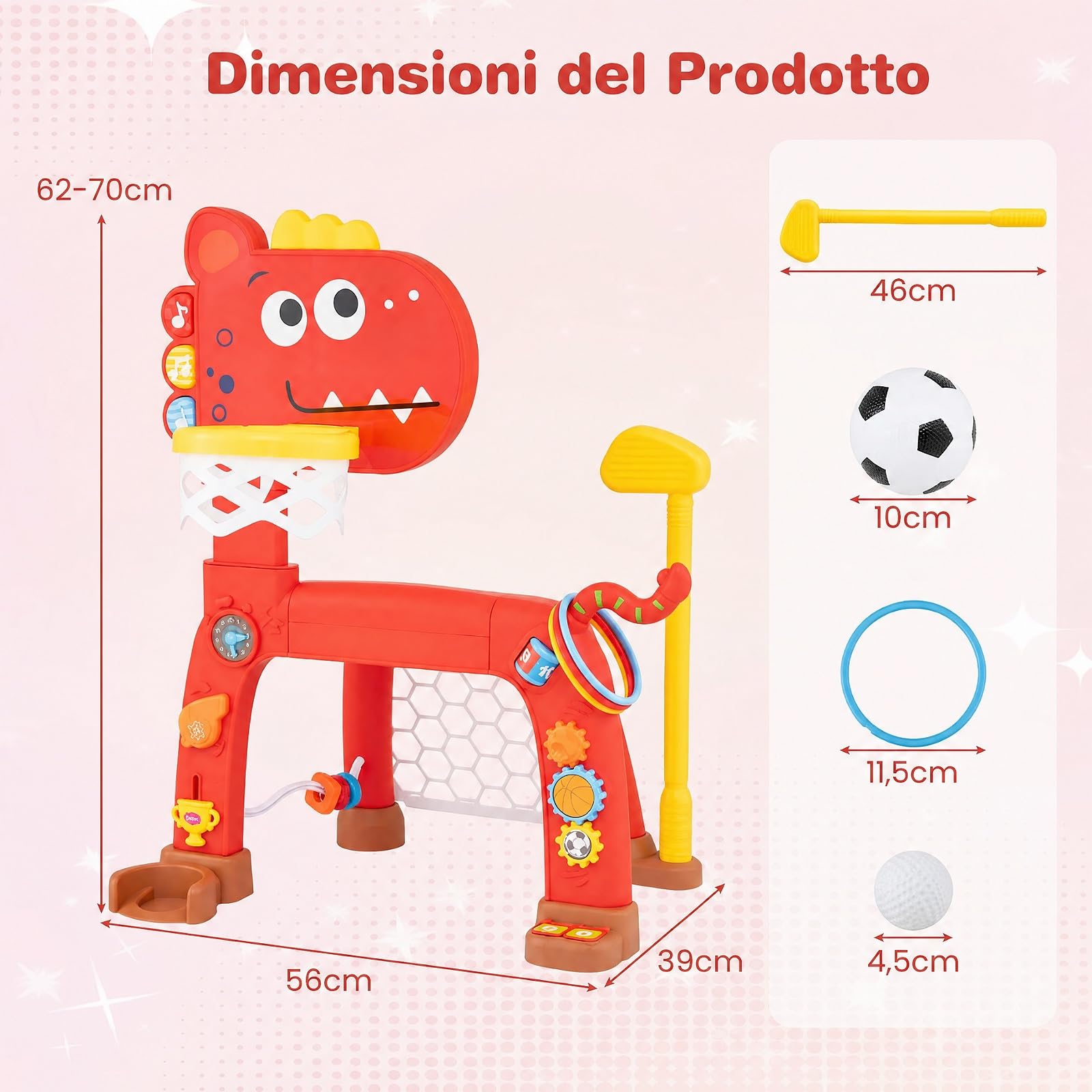 COSTWAY 4 in 1 Canestro da Basket per Bambini,Rosso