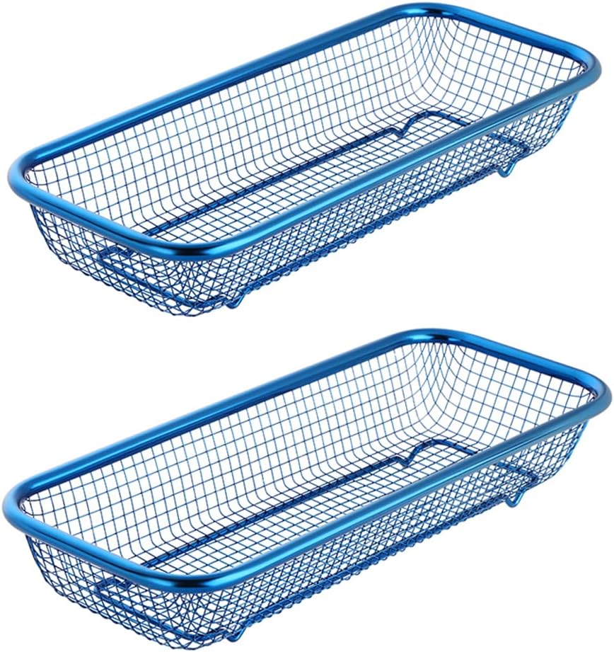 Kitchen Drawer Organizer, BuyGo Stainless Steel Storage Container Metal Cabinet Storage Basket for Holding Silverware Kitchen Utensil, Pack of 2, Blue