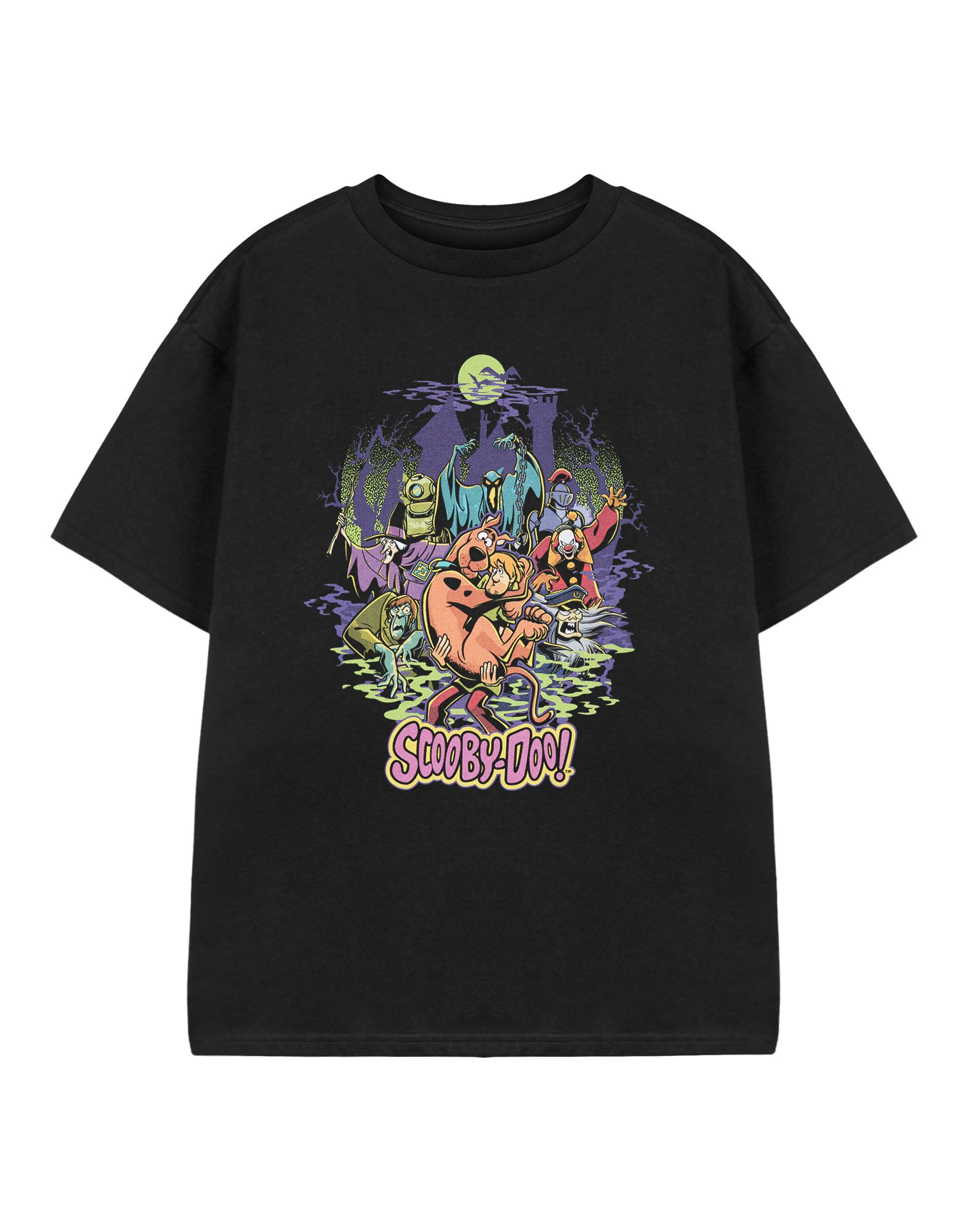 Scooby-Doo! Unisex Kids Black Short Sleeved T-Shirt | Halloween Graphic Tee For Children | Mystery Machine Cartoon Apparel Top | Kids & Teens Spooky Scooby Merchandise Gift