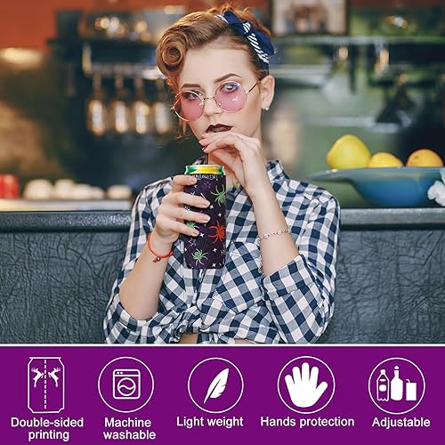 Miniatura 4 de Zhehao 16 fundas para enfriar latas de Halloween de neopreno con aislamiento de neopreno para adultos, regalos de fiesta de Halloween, calabaza,