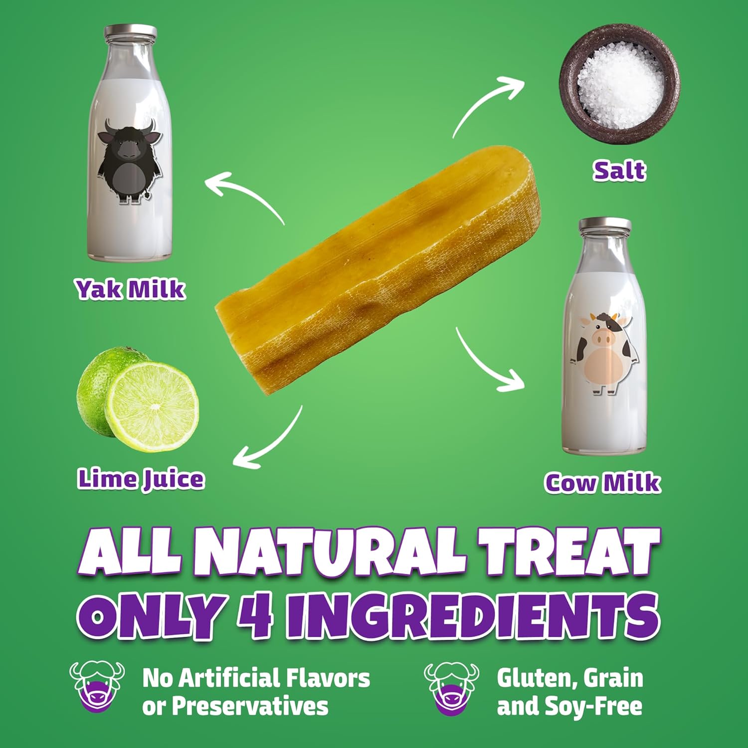 Healthy Yak Cheese Himalayan Chew, All-Natural & High in Protein, Odorless & Long Lasting Yak Chews for Large Dogs & Medium Dogs, Dog Chews for Aggressive Chewers (Large, 8-Pack)