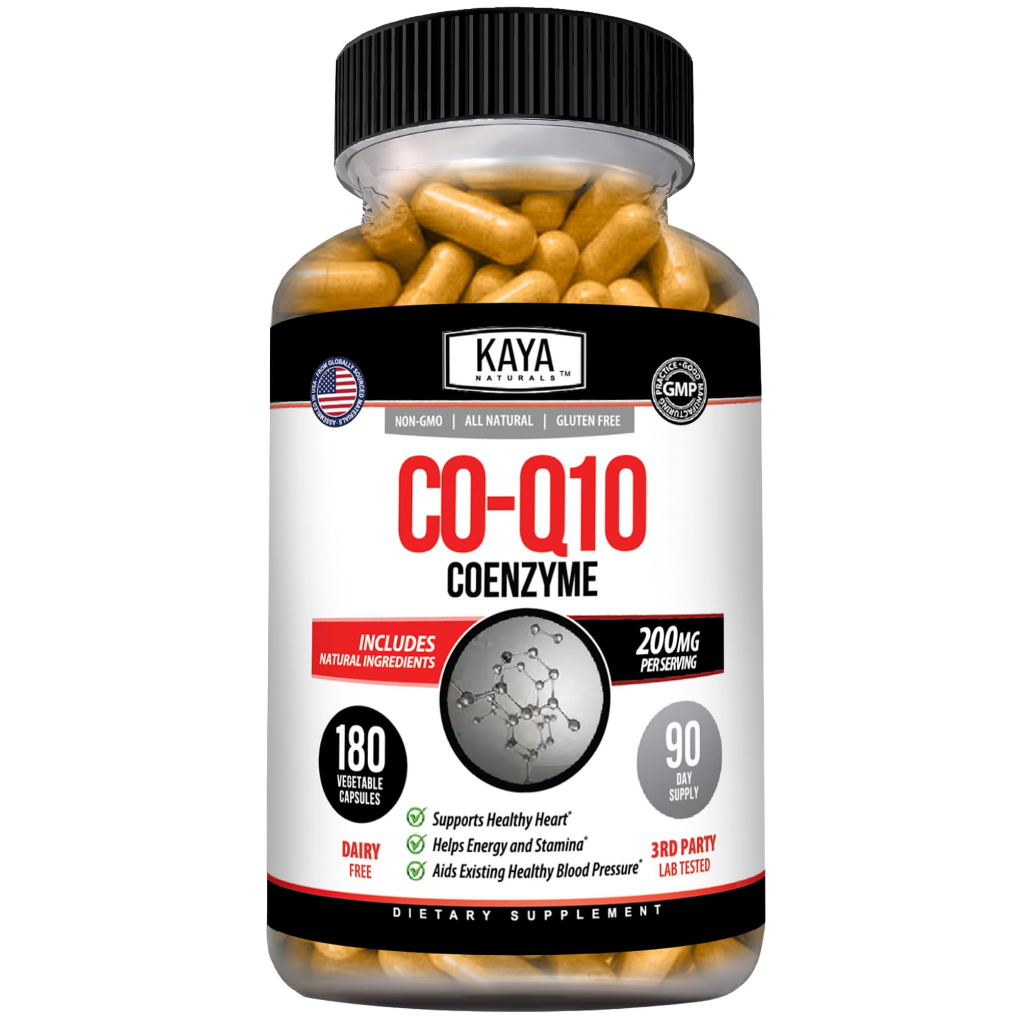 Kaya Naturals CoQ10 Power Antioxidant Supplement, 180 Veggie Capsules 180 Count (Pack of 1)