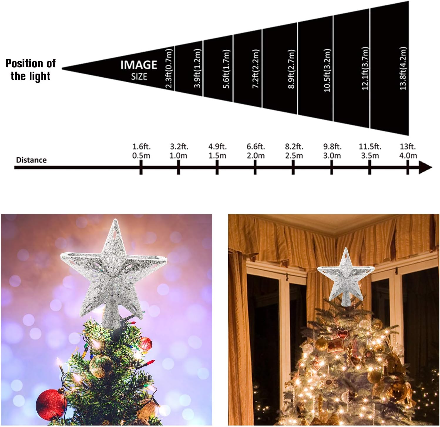 Christmas Tree Topper Christmas Decorations Lighted Tree Star Topper Snowflake Projector Built-in LED Lamp Beads Self Rotation Hollow Carved Design Christmas Tree Snowflake Decorations for Home Party