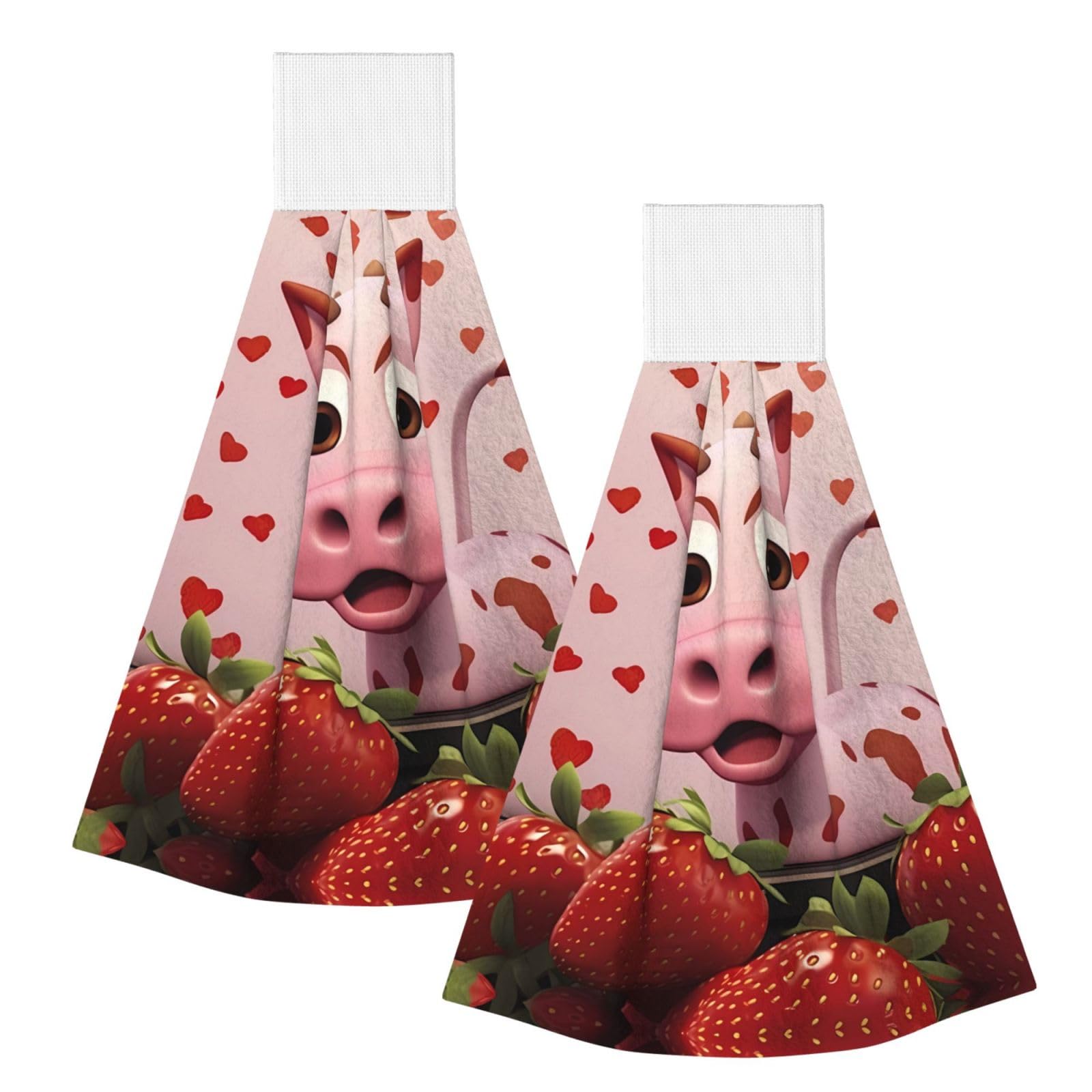 ZQYTGFDC Pink Cow with Strawberries Highly Absorbent Dish Towels Soft Coral Fleece Wipe