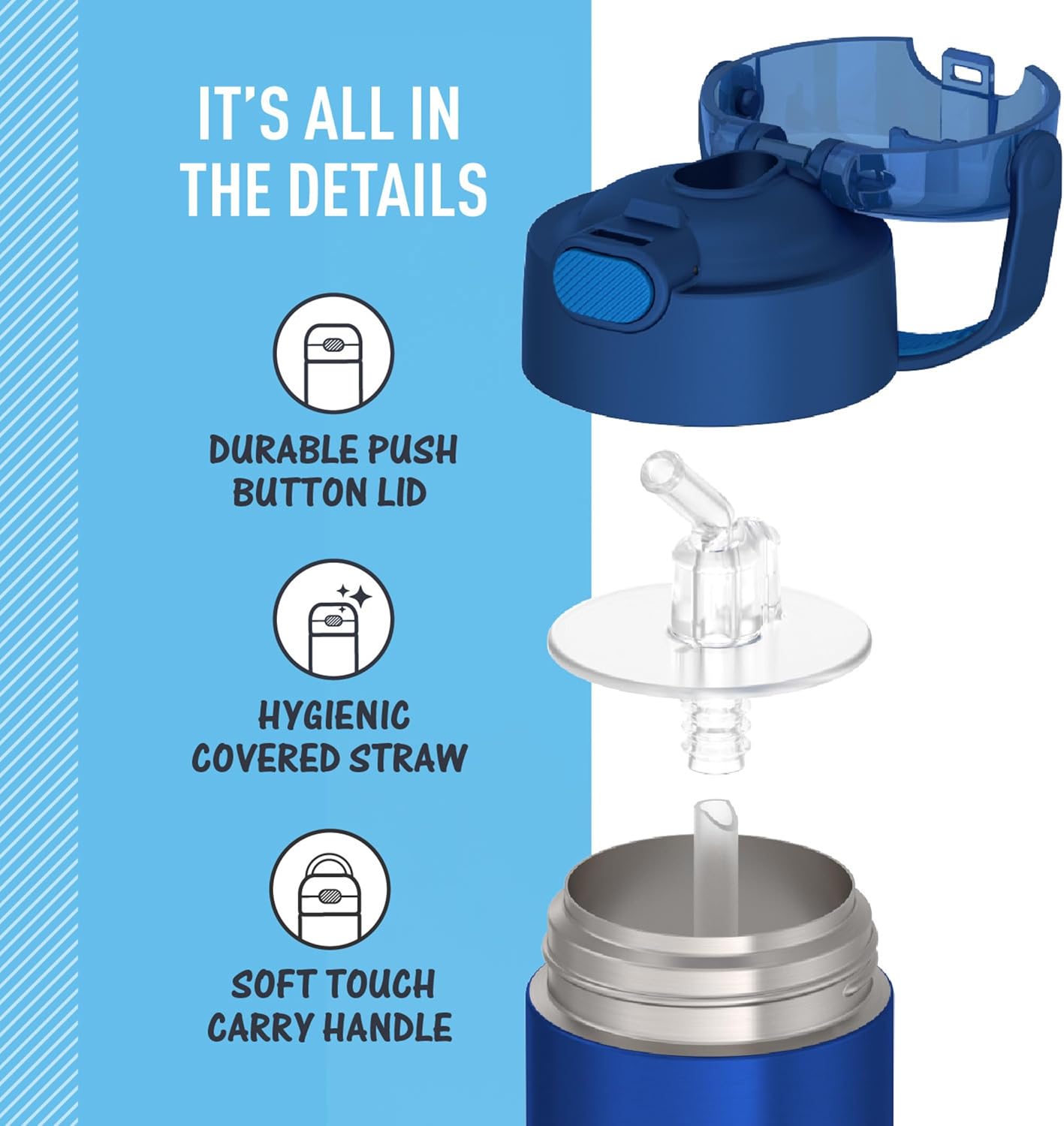 THERMOS FUNTAINER 12 Ounce Stainless Steel Vacuum Insulated Kids Straw Bottle, Blue - Image 5