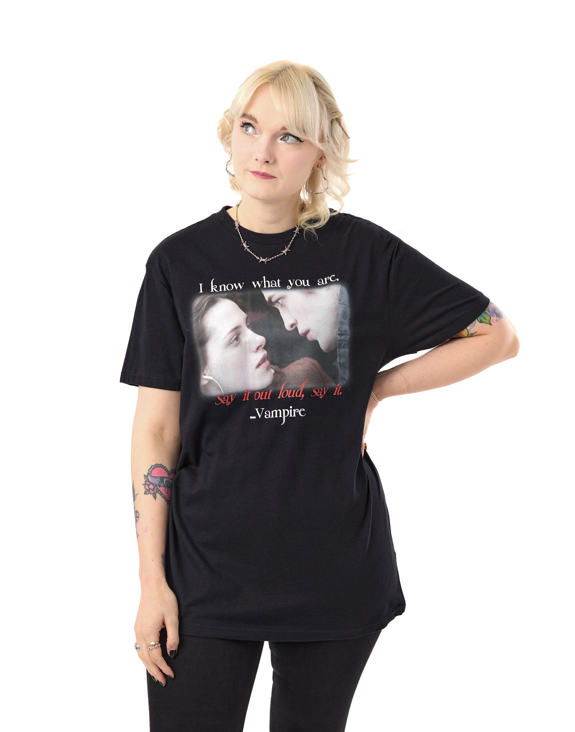 Vanilla Underground Women's Black Twilight Vampire Graphic Tee In | Twilight Saga Vampire Movie Merchandise | Gothic Vampire Lover's Short Sleeve T-Shirt | Halloween Costume Top For