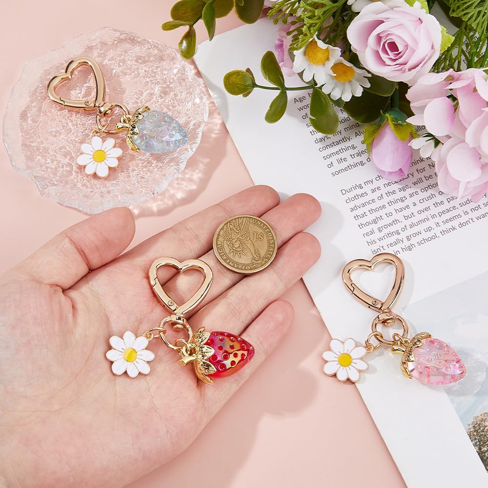 DICOSMETIC 3Pcs 3 Colors Cute Strawberry Keychains Enamel Alloy Keychains Flower Fruit Key Chain Heart Swivel Clasps with Acrylic Charm Handbag Keychain Car Key Ring Pendant for Backpack Purse - Image 3