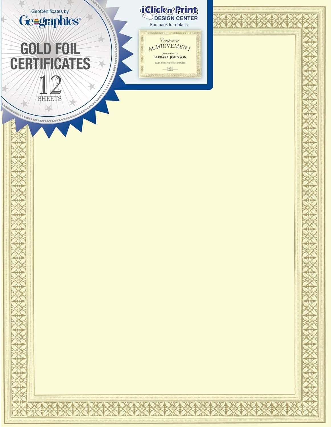 Foil Certificates, 8-1/2" x 11", Gold Flourish, Pack Of 12