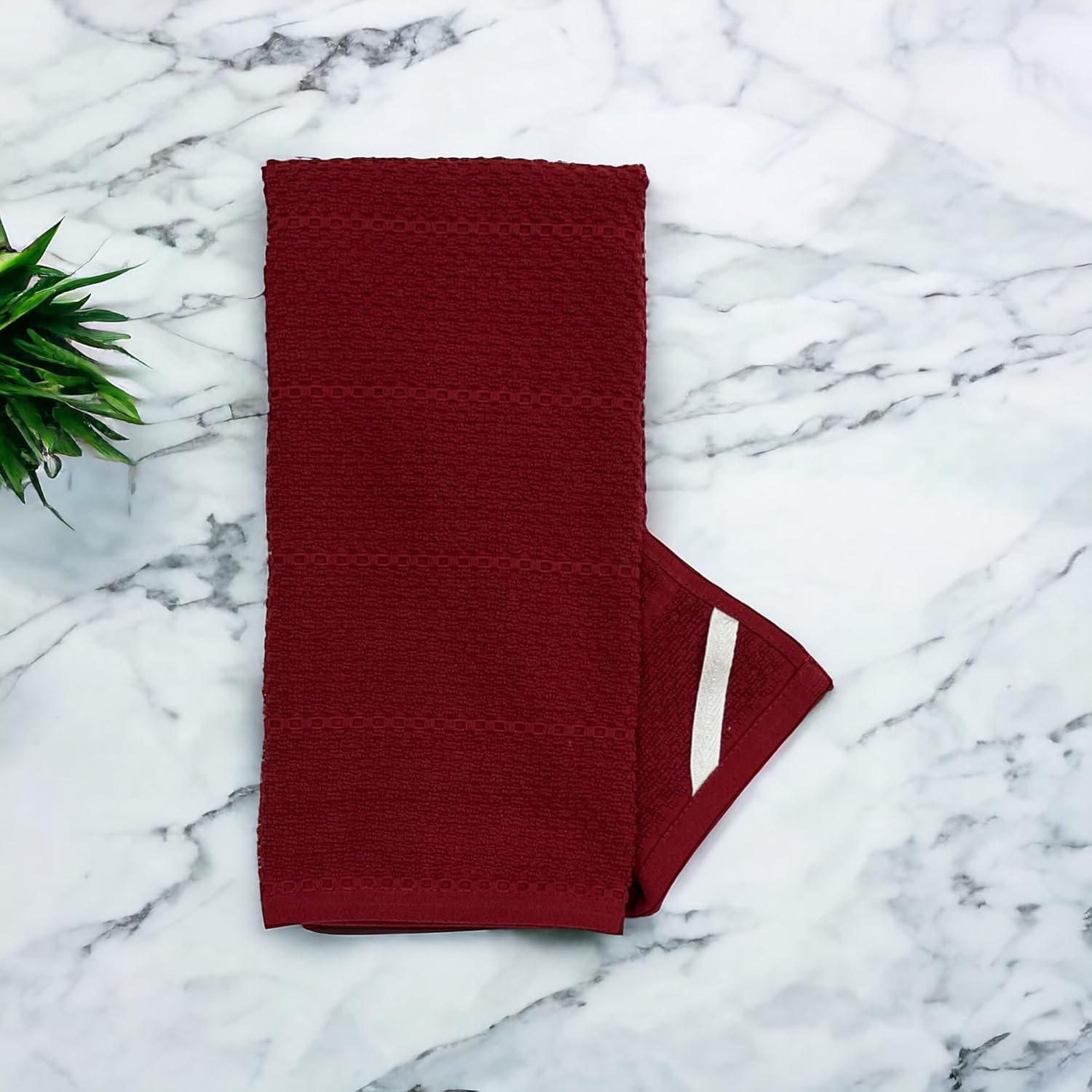 Maroon Dark Red Brick Red Kitchen Hand Dish Towels: Oversized 28" x 18",100% Cotton Cloth Soft Cleaning Drying Absorbent Textured Design, Set of 3 Multipurpose for Everyday Use (Brick Red) - Image 8