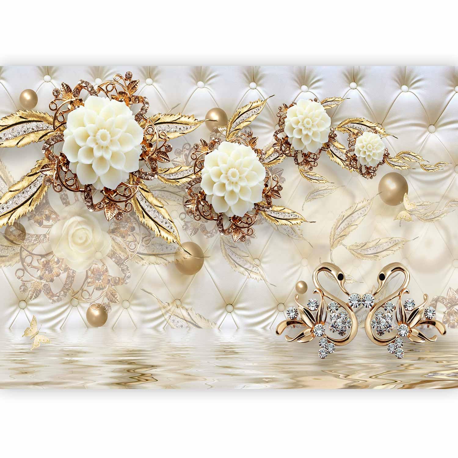 murando Photo Wallpaper Appearance in Leather 441x315 cm Peel and Stick Self-Adhesive Foil Print Wall Mural Flowers Jewlery 3D Effect b-B-0500-a-a โ image 1