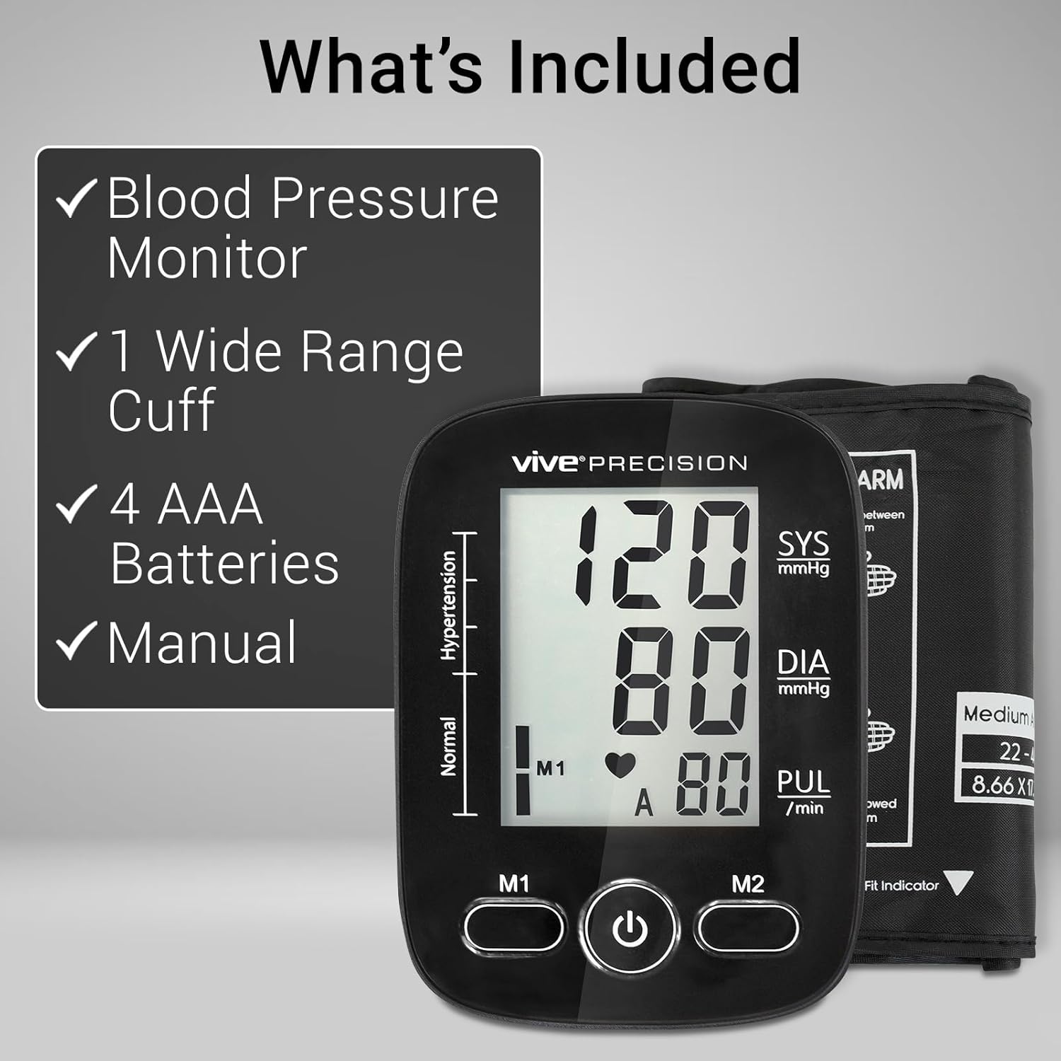 Vive Precision Automatic Blood Pressure Machine - Upper Arm Digital Pulse BP Monitor- Accurate Heart Rate Sensor for Home Use - Portable BPM with Large LCD Display - Heartbeat Monitoring System Kit