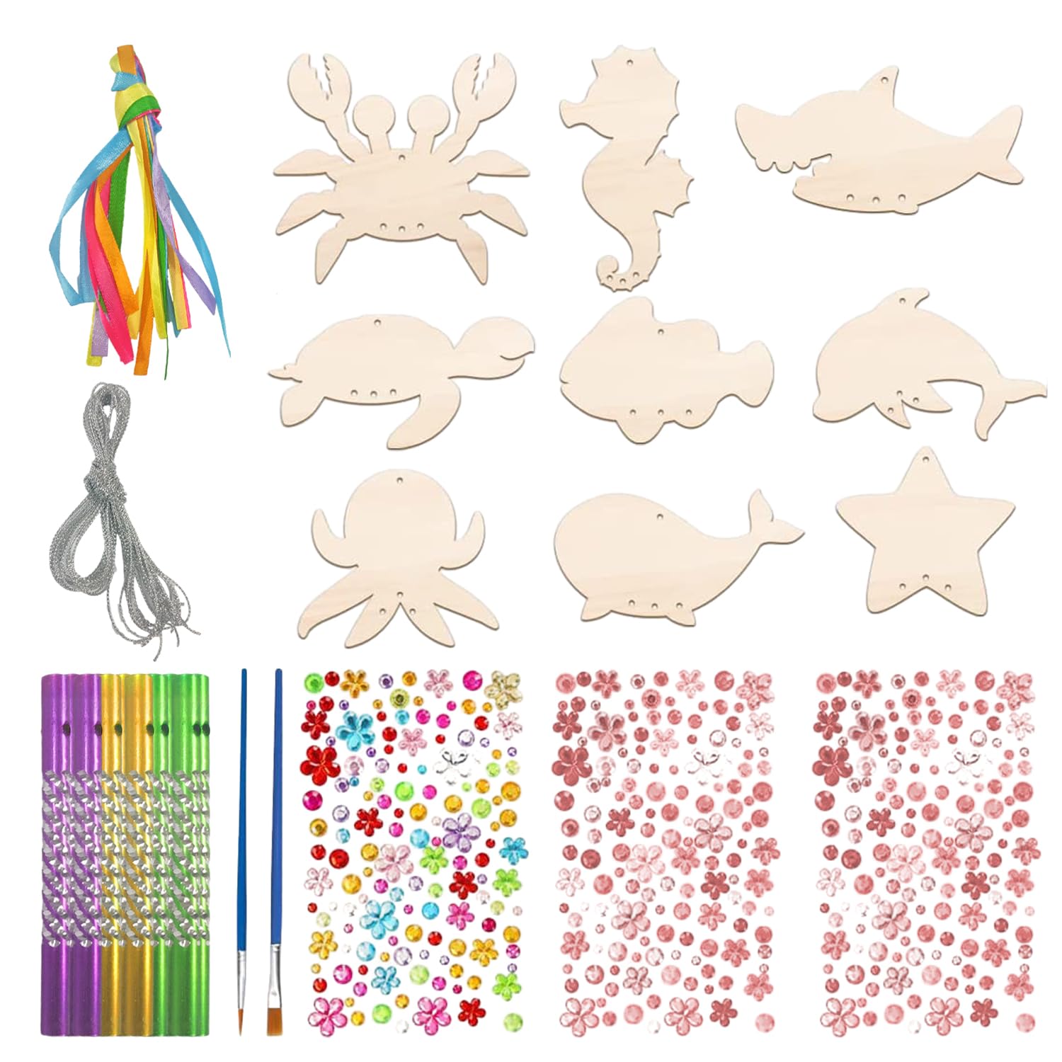MEMOFYND Juego de 9 carillones de viento de animales marinos,decoración creativa colgante de dibujos animados para exteriores, creativo de carillones de viento,pintura de animales marinos de madera