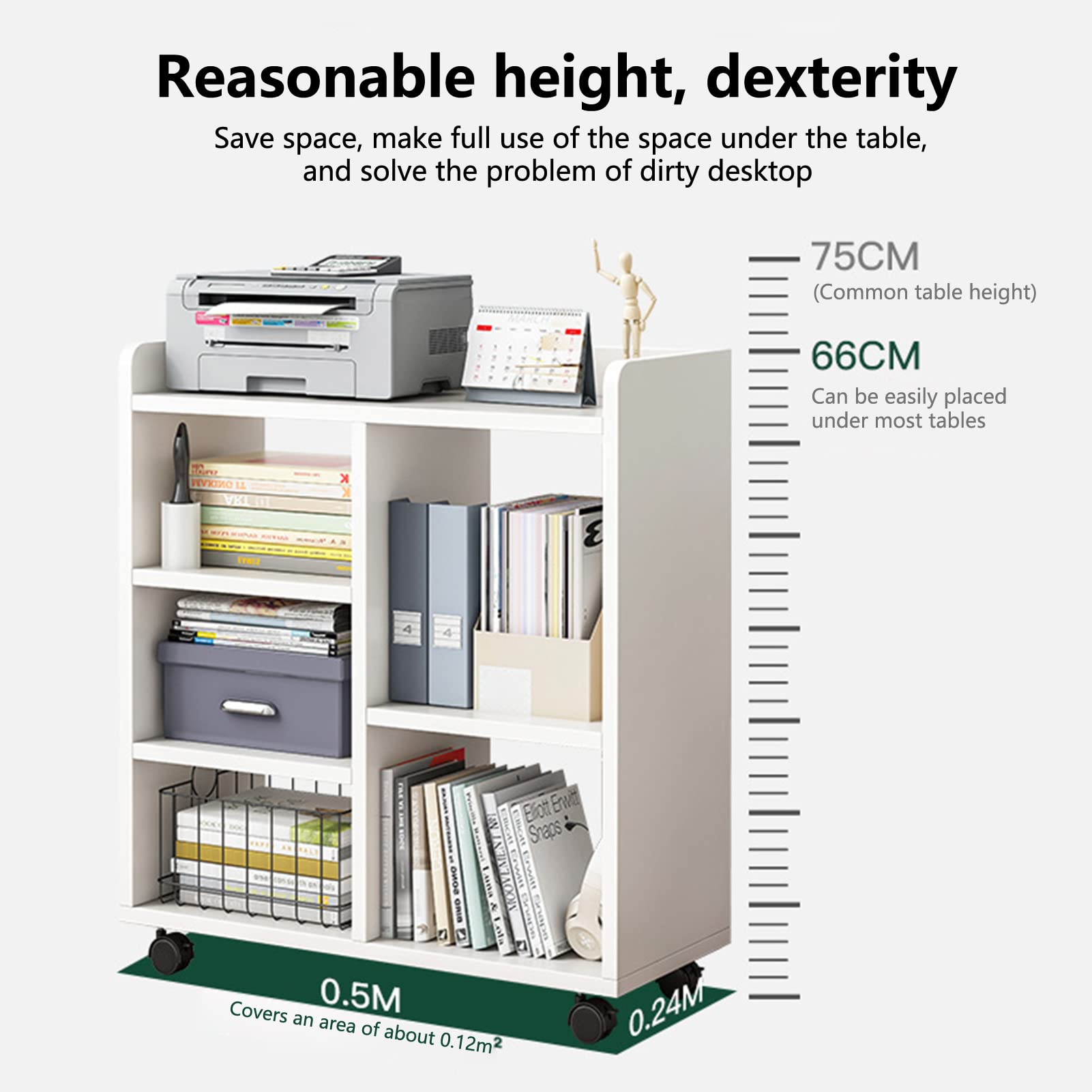 Archivador móvil giratorio de 360 grados con diseño elevado, múltiples compartimentos, archivador vertical abierto, almacenamiento de escritorio y pequeña estantería para estudio en casa y oficina.