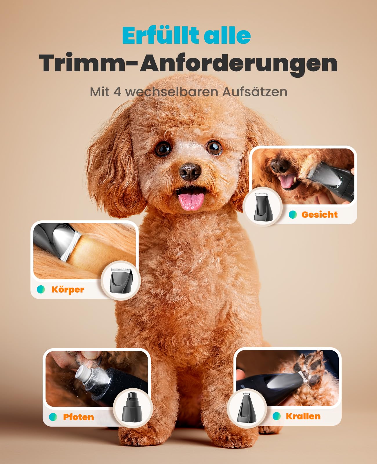 oneisall 4in1 Leise Schermaschine Hund Katze mit LED-Licht, Tierhaarpflege zum Hundeschermaschine & Pfotentrimmer & Krallenschleifer, 2000mAh Wiederaufladbar Hundehaarschneidemaschine