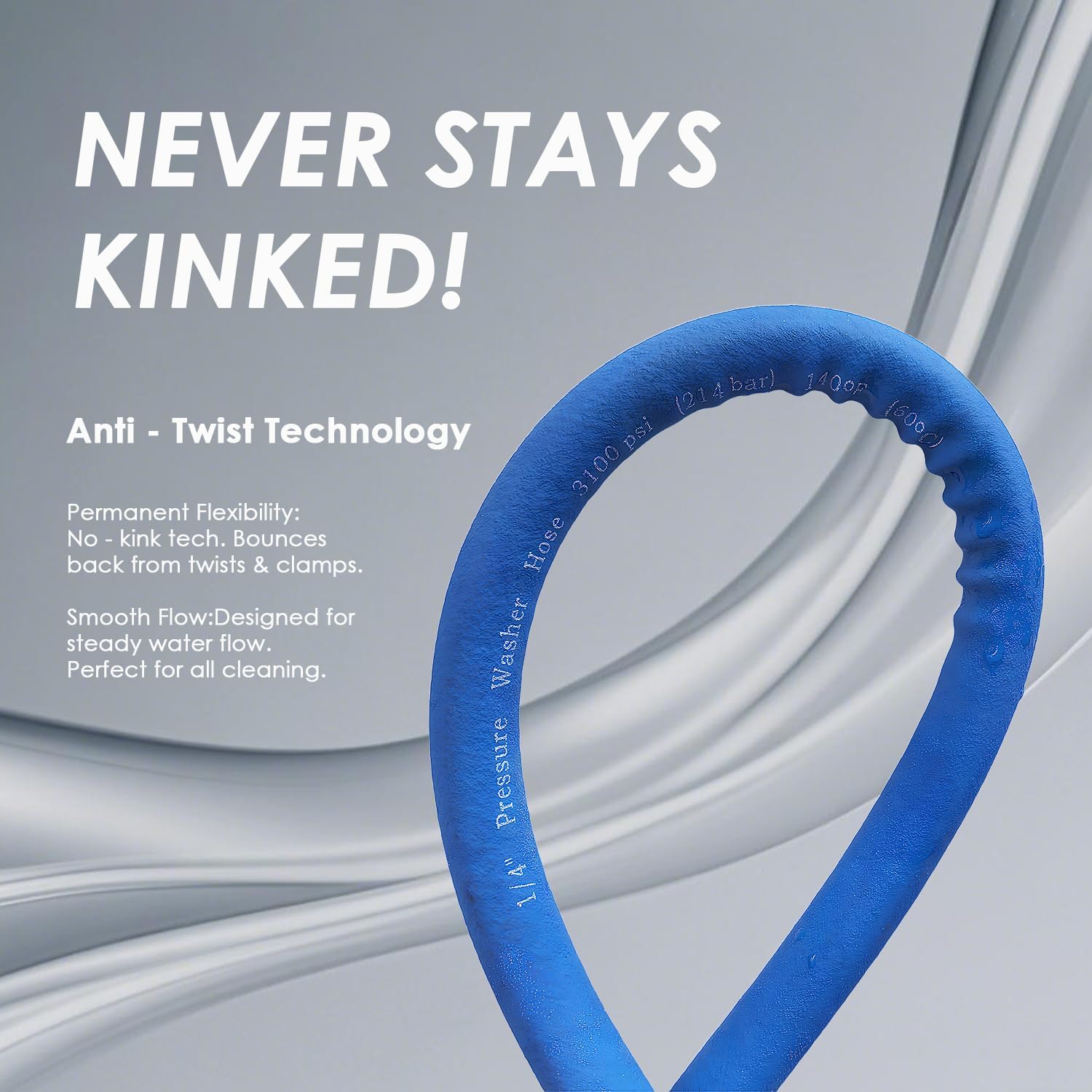 Pressure Washer Hose 25 FT 1/4" 3100 PSI, Kink Resistant & Super Flexible Replacement Hose for Gas & Electric Power Washers, Compatible with M22 14mm, No-Leak Design