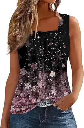 Spring Summer Plus Size Dressy Tank Tops for Women 2025 Womens Workout Floral Boho Beach Sleeveless Shirts Blouses