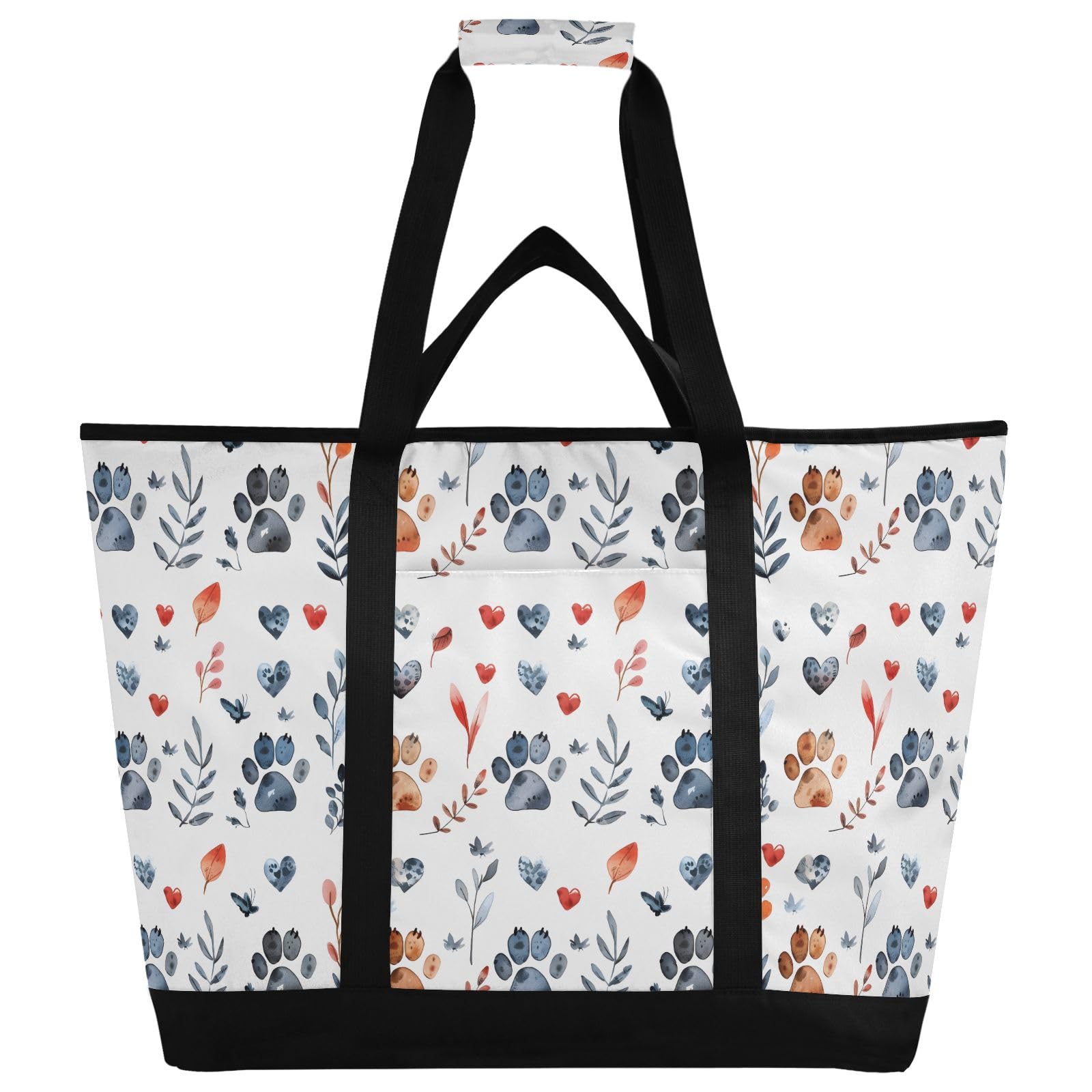 Borsa termica termica con stampa di zampe di cucciolo, borsa termica riutilizzabile, con cerniera, grande, per viaggi o campeggio