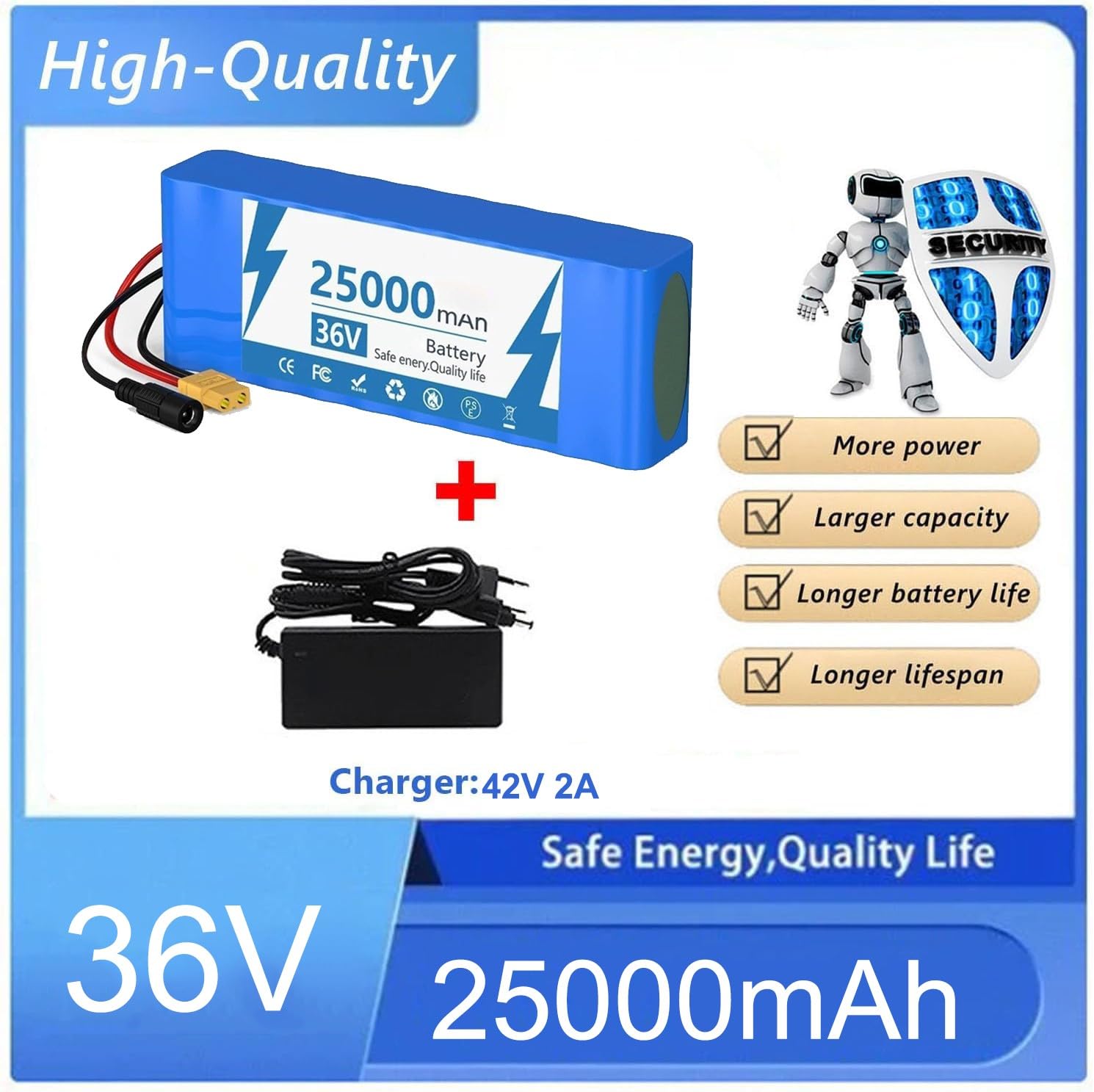 36V 25Ah Batterie De Vélo Électrique 10S2P Batterie Trottinette Pliable Batterie pour Moteur 100W 350W 500W avec Chargeur Et Protection BMS Rechargeable Batterie