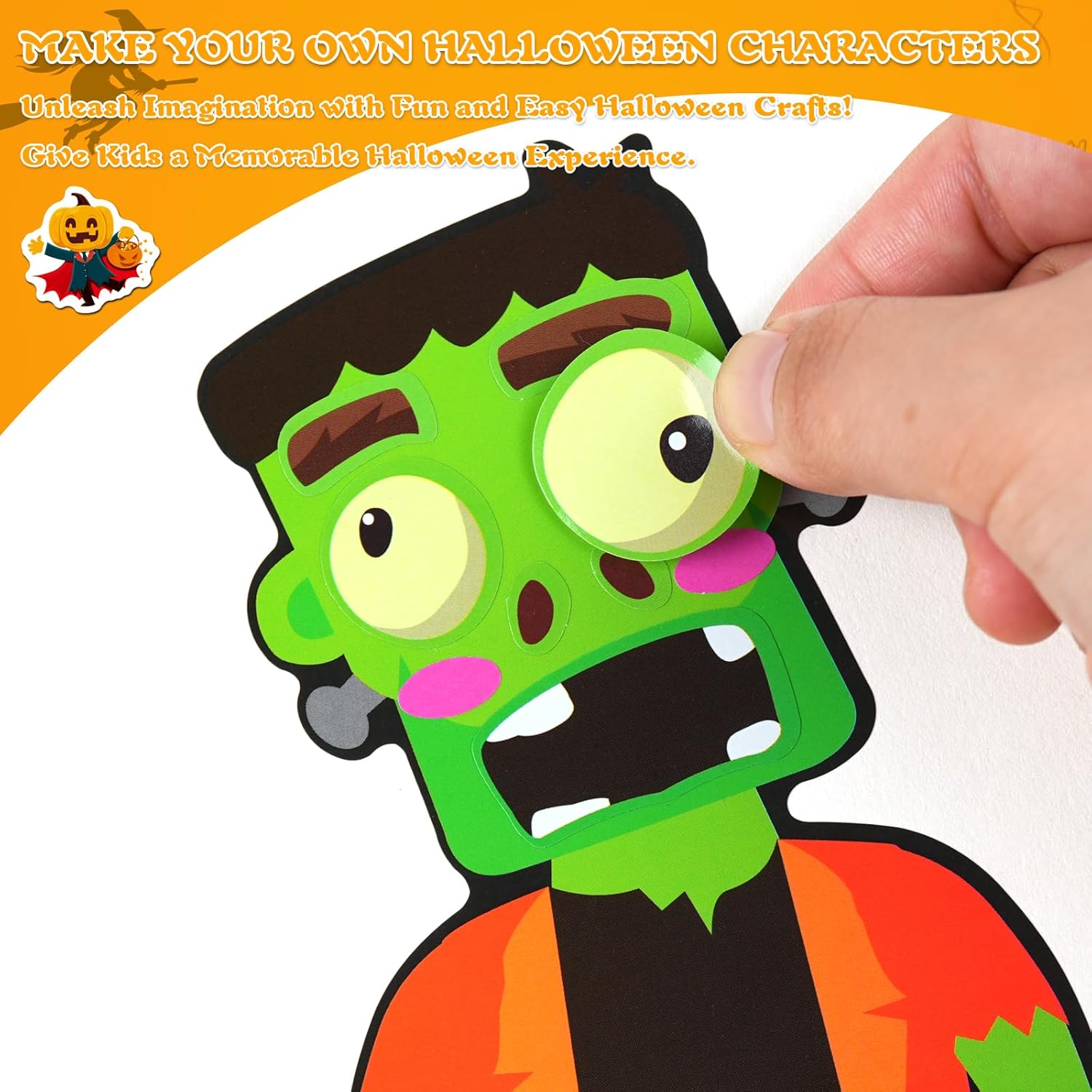 Aowplc 48 Halloween Make-a-Face Sticker Sheets for Kids - 16 Unique Designs, Mix & Match for Party Favors, Crafts, Goodie Bags Stuffers, Classroom Activities, and Holiday Games