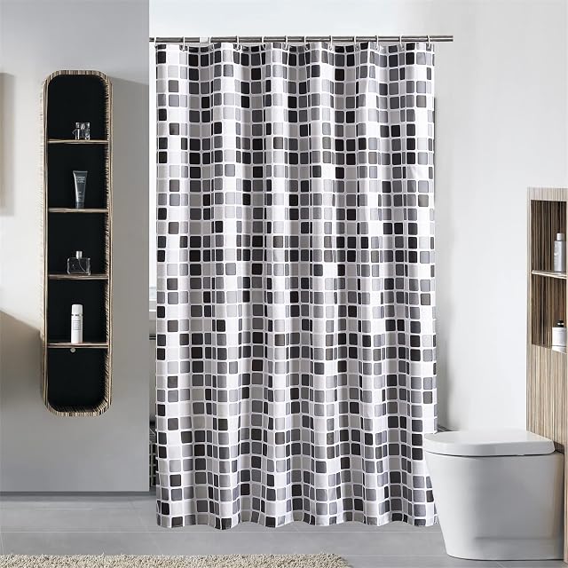 WONGS BEDDING Shower Curtain Mould Proof Resistant Bathroom Curtain Washable Waterproof Polyester Fabric Bathroom Curtains with Plastic Hook (180 x 180cm,Grey)