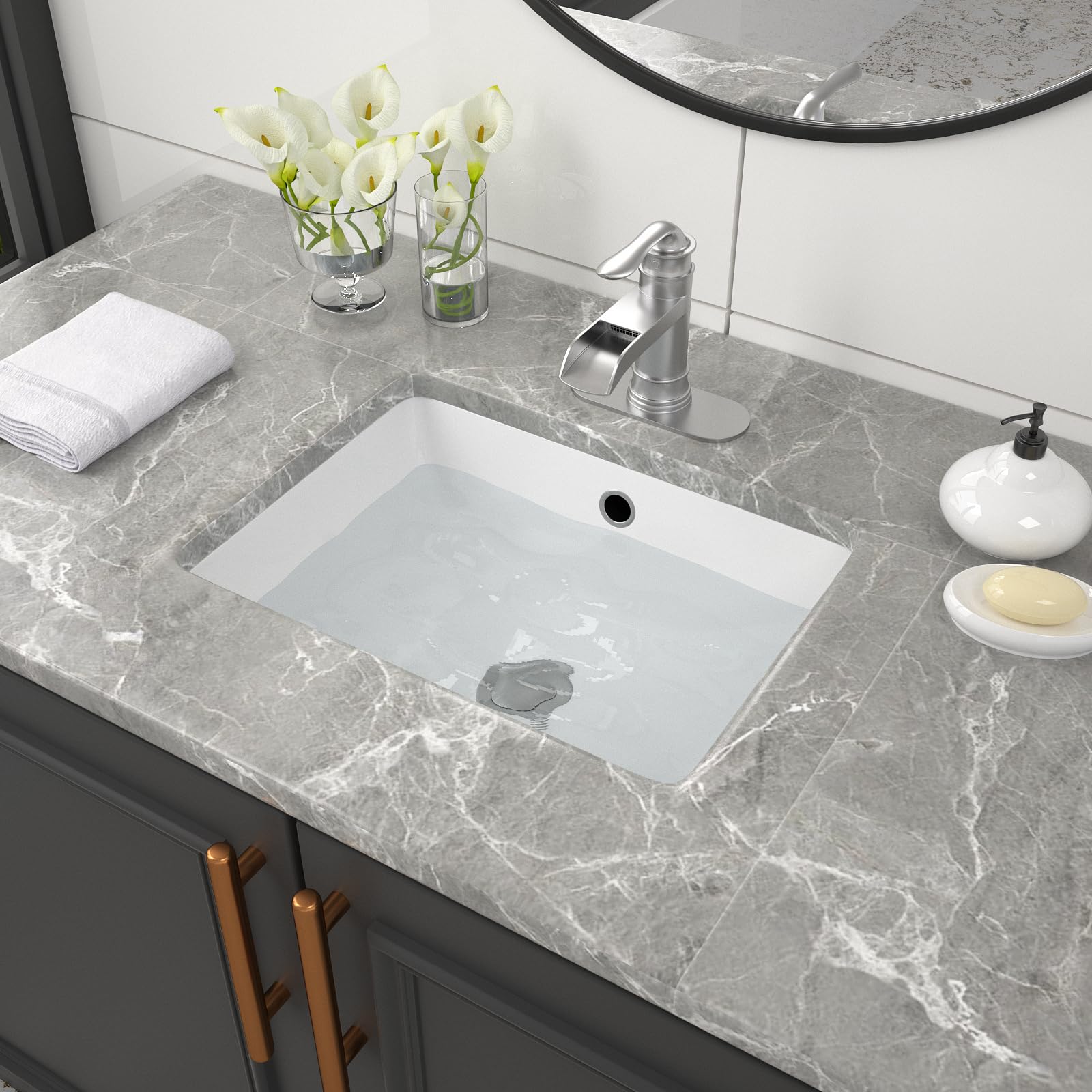 Undermount Bathroom Sink, Couoko 18" x 14" Vessel Sinks Undermount Rectangle Sink Modern White Ceramic Vanity Vessel Sink with Overflow