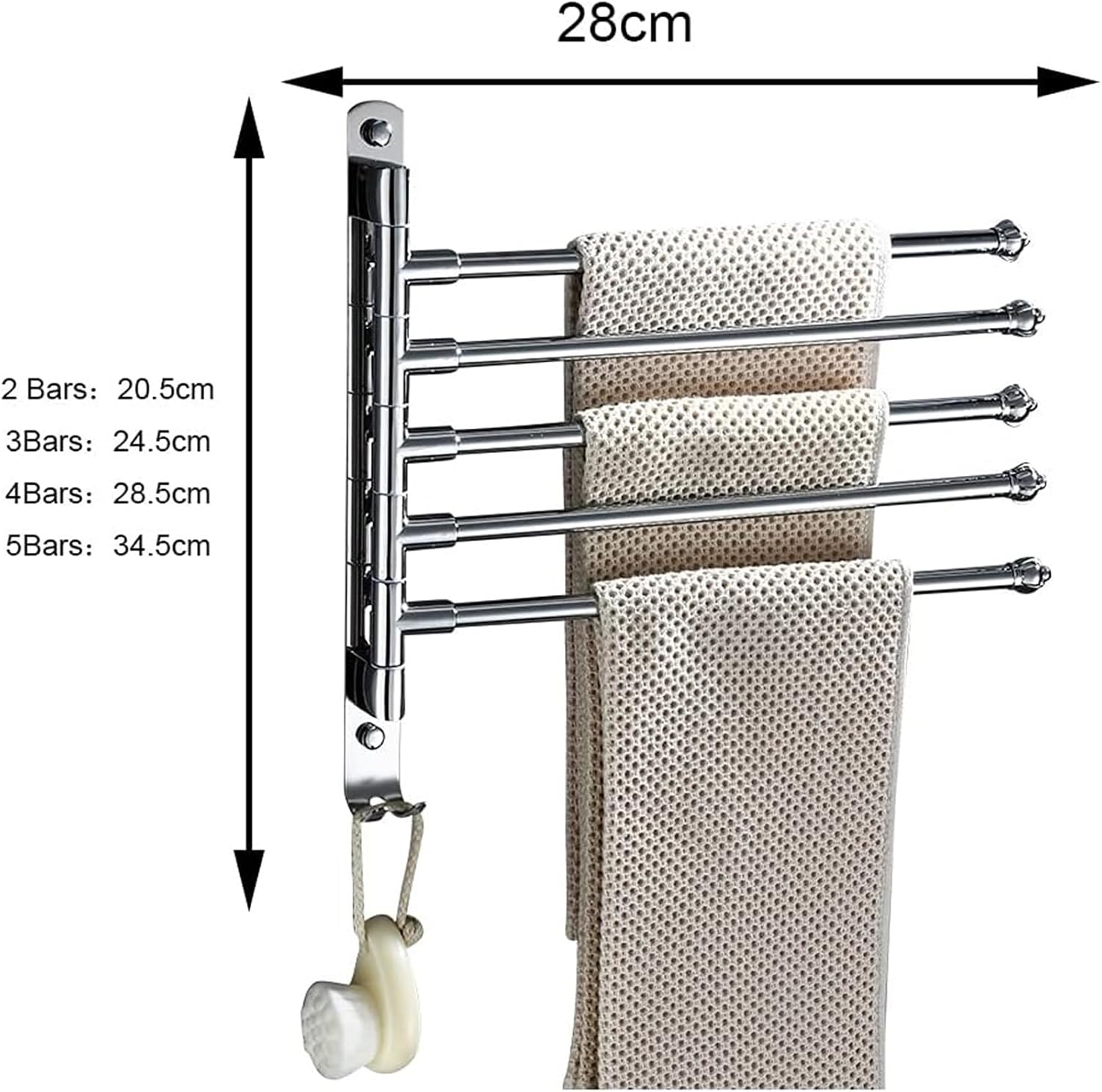Swivel Towel Rack， Modern Folding Arm Swivel Hanger Bathroom Storage Organizer Rustproof Wall Mount(2Bars)