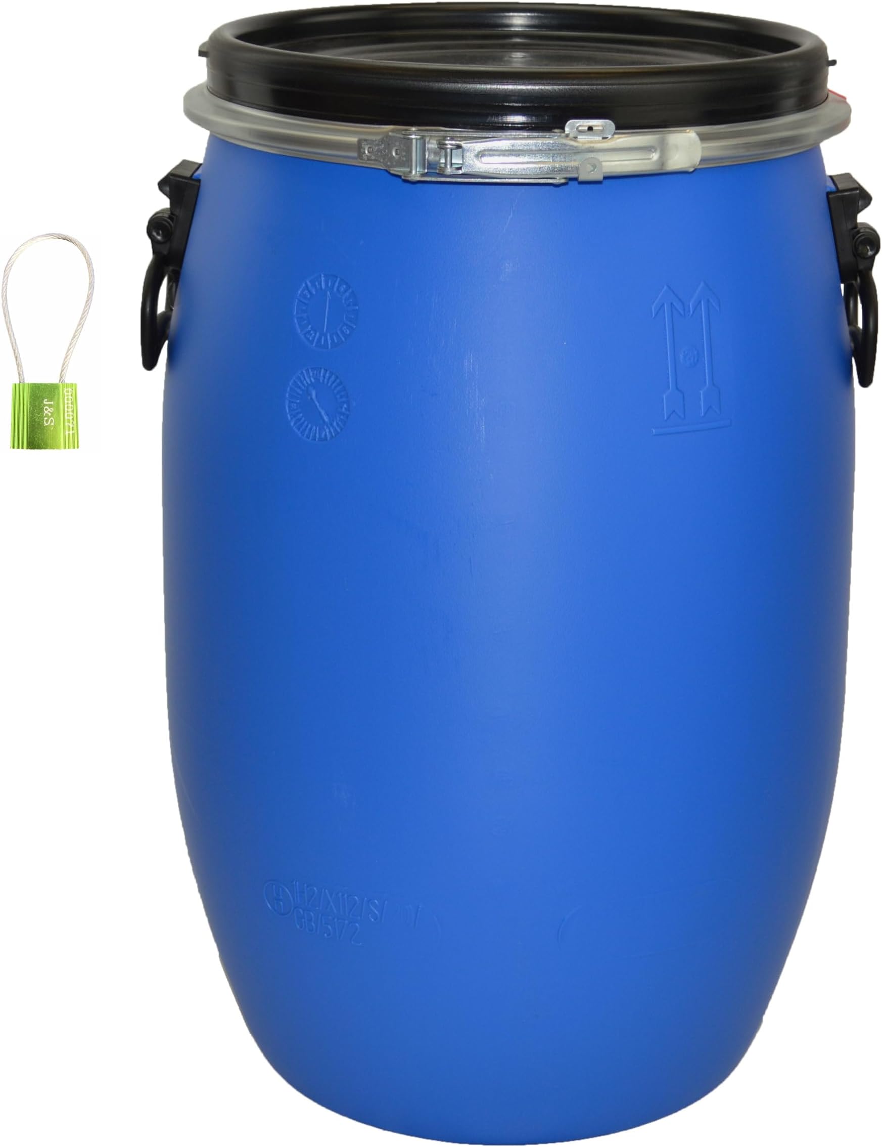 ITP Packaging 30 Litre Plastic Blue Open Top Barrel with Lid, Latch Ring & LOCK UN Approved Food Grade Storage Transport Keg Drum