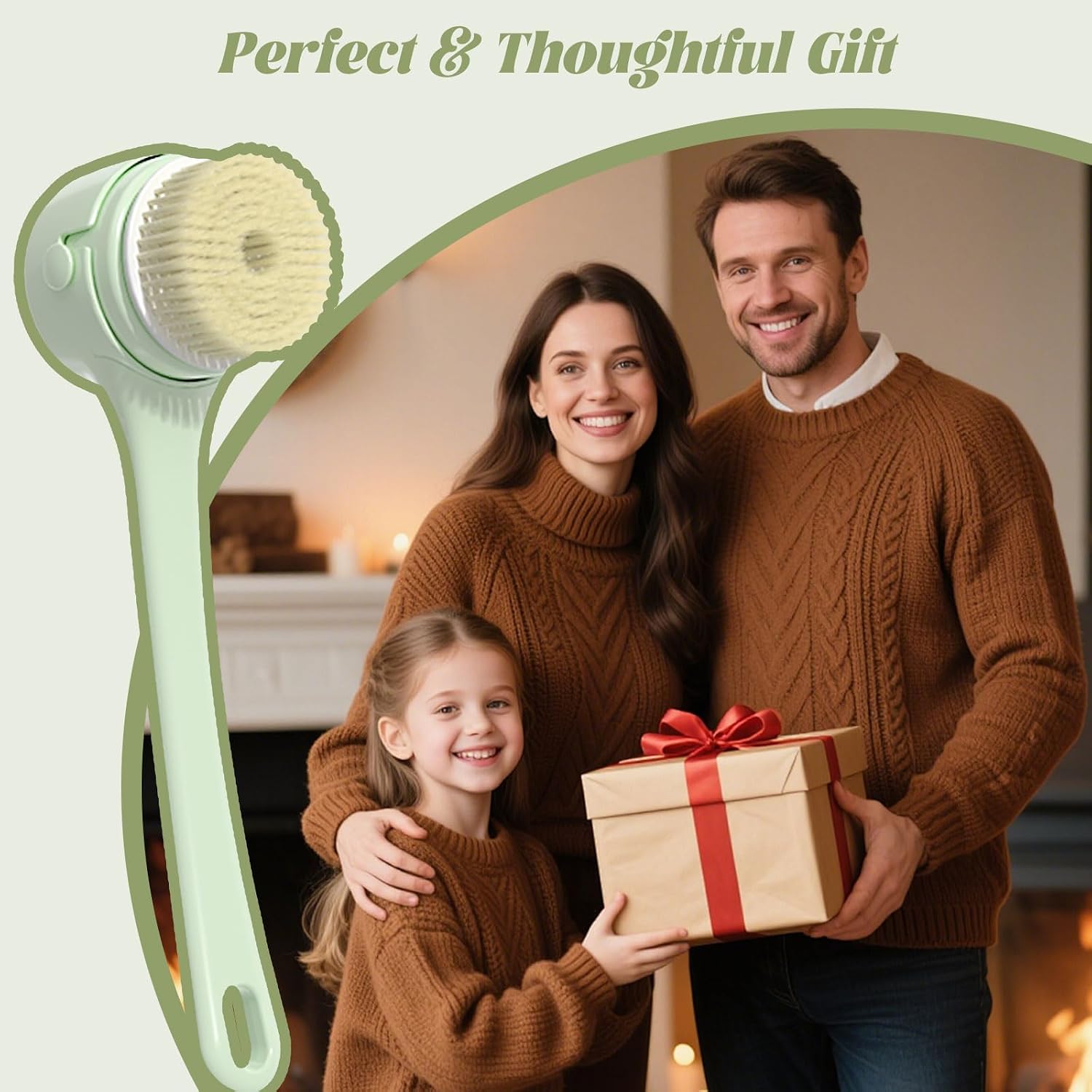 Electric Body Brush, 3 Speed Silicone Body Scrubber with LCD Display, 5in1 Back Scrubber for Shower, Waterproof Rotating Body Brushes, Rechargeable Bath Brush for Clean Exfoliate Massage (Green)