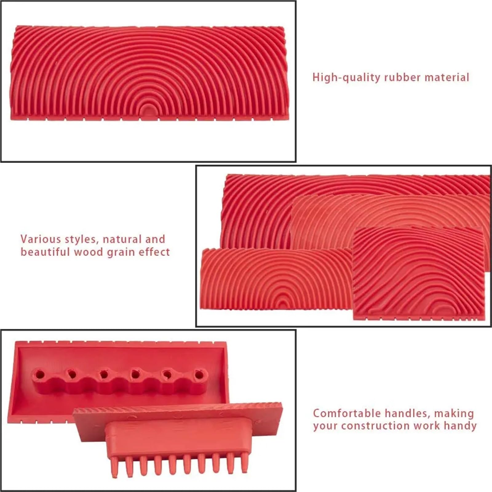 Lot de 6 rouleaux de peinture en caoutchouc pour peinture imitation bois - Décoration murale - Décoration d'intérieur - Gaufrage - Couleur B