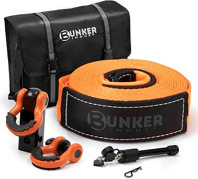 BUNKER INDUST Heavy Duty Tow Strap Recovery Kit,3" x 30ft 30,000lbs Snatch Strap + 2" Shackle Hitch Receiver + 5/8" Locking Pin + 3/4" D Ring Shackles with Isolator+ Bag,Off Road Gear Accessories